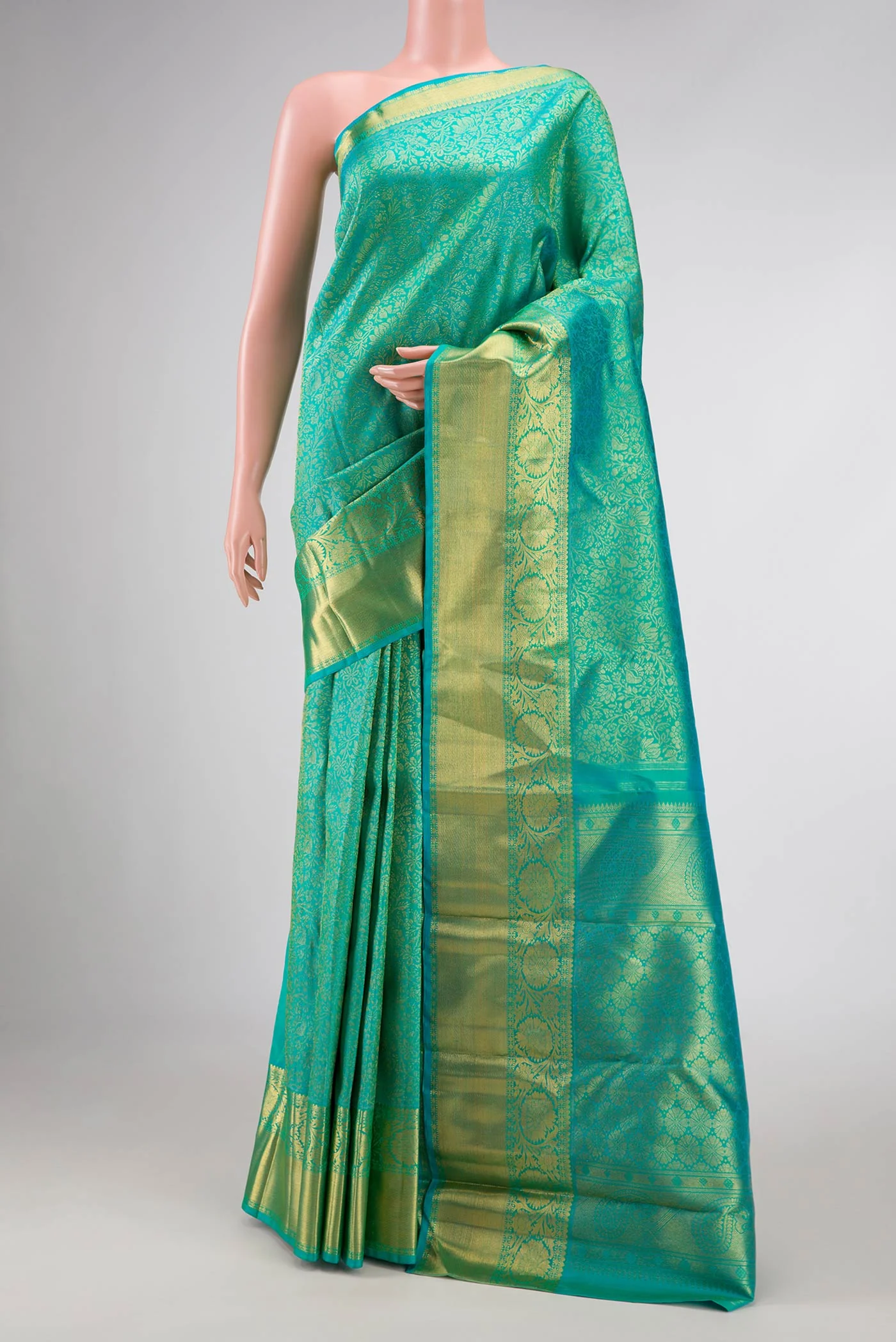 Pure Silk Pure Zari Sea Green Dual Tone Kanjivaram Saree