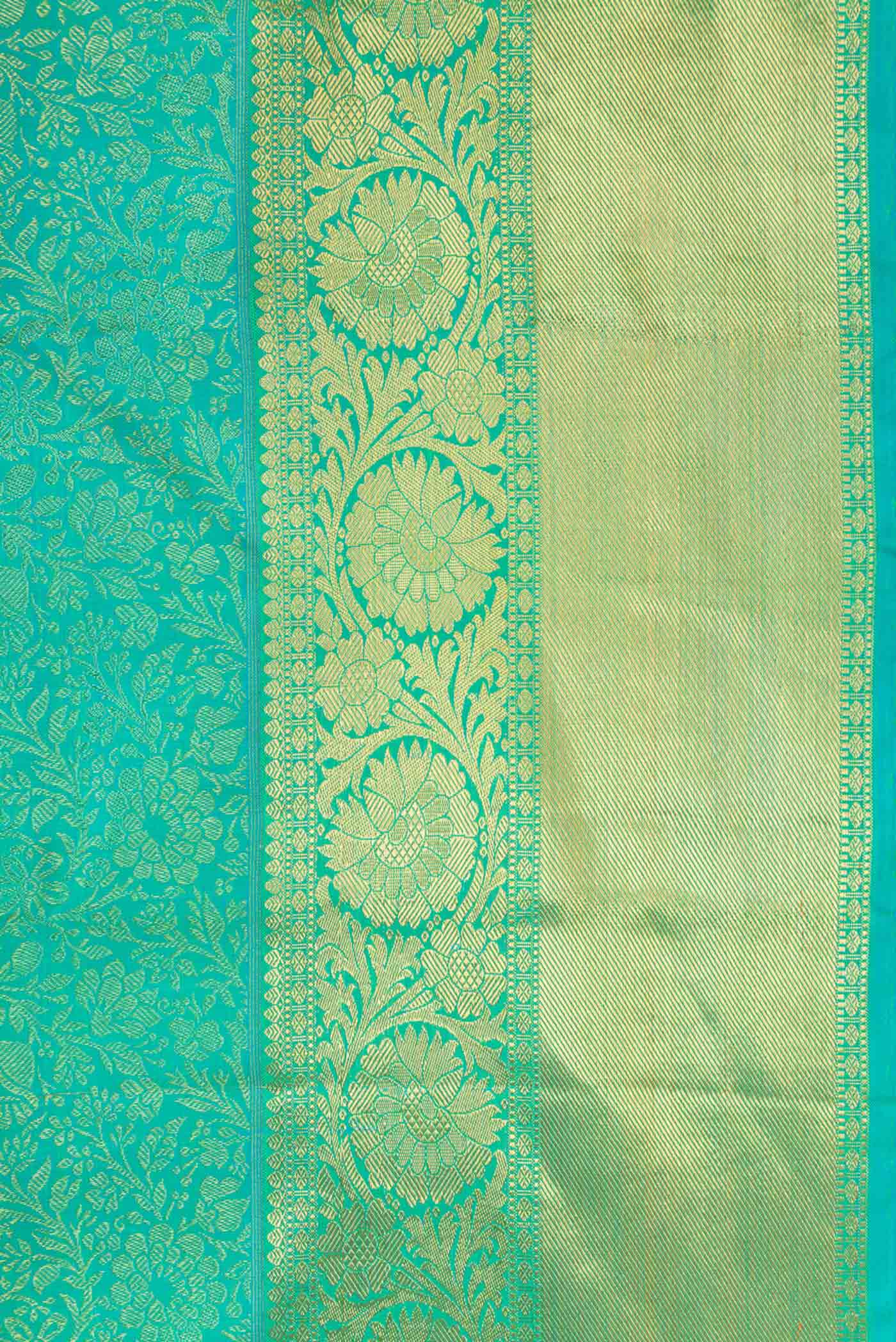 Pure Silk Pure Zari Sea Green Dual Tone Kanjivaram Saree - Image 3