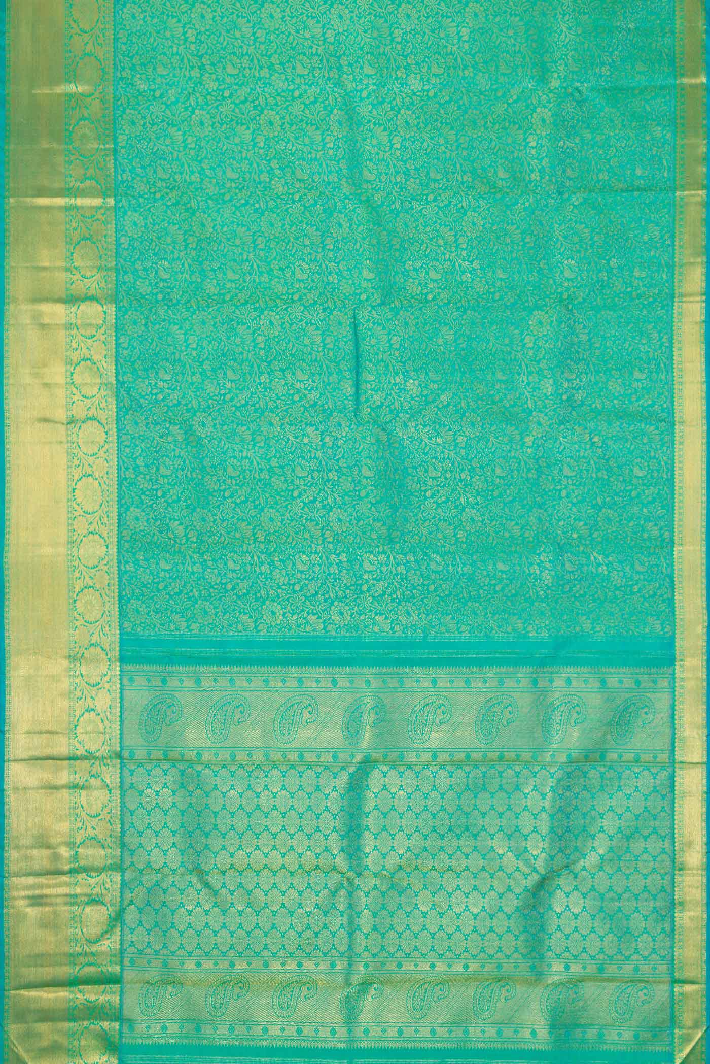 Pure Silk Pure Zari Sea Green Dual Tone Kanjivaram Saree - Image 6