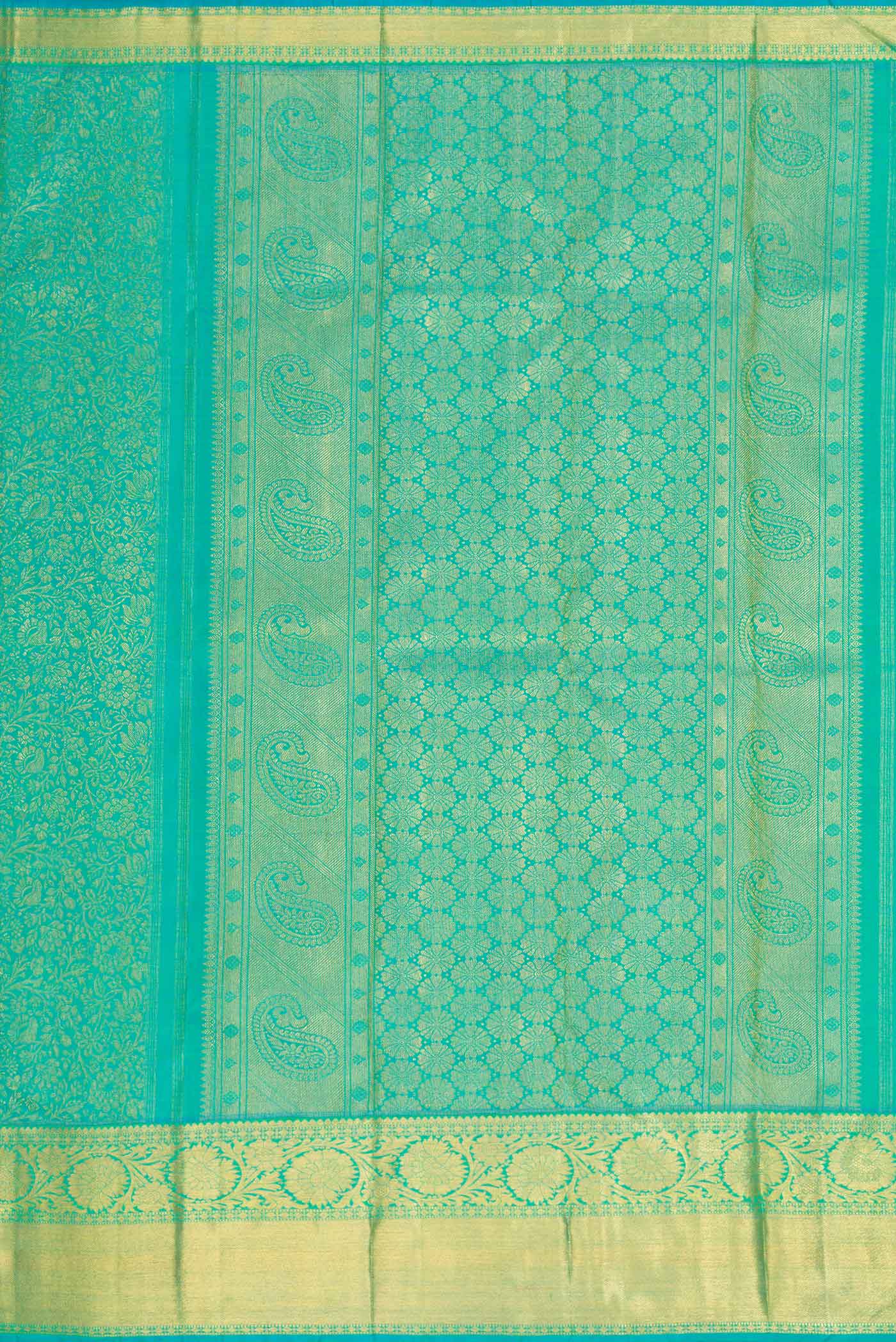 Pure Silk Pure Zari Sea Green Dual Tone Kanjivaram Saree - Image 7