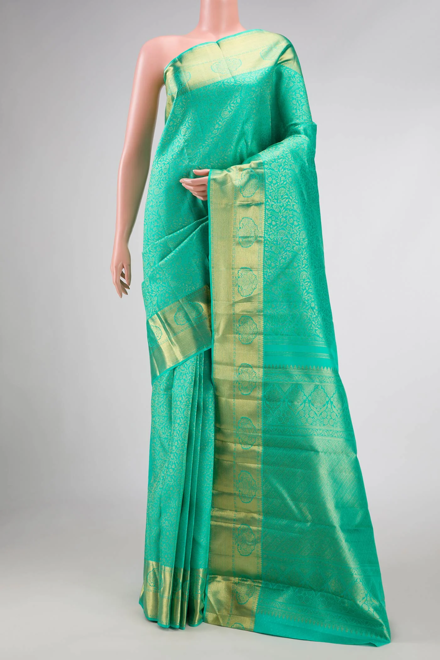 Pure Silk Pure Zari Sea Green Dual Tone Kanjivaram Saree