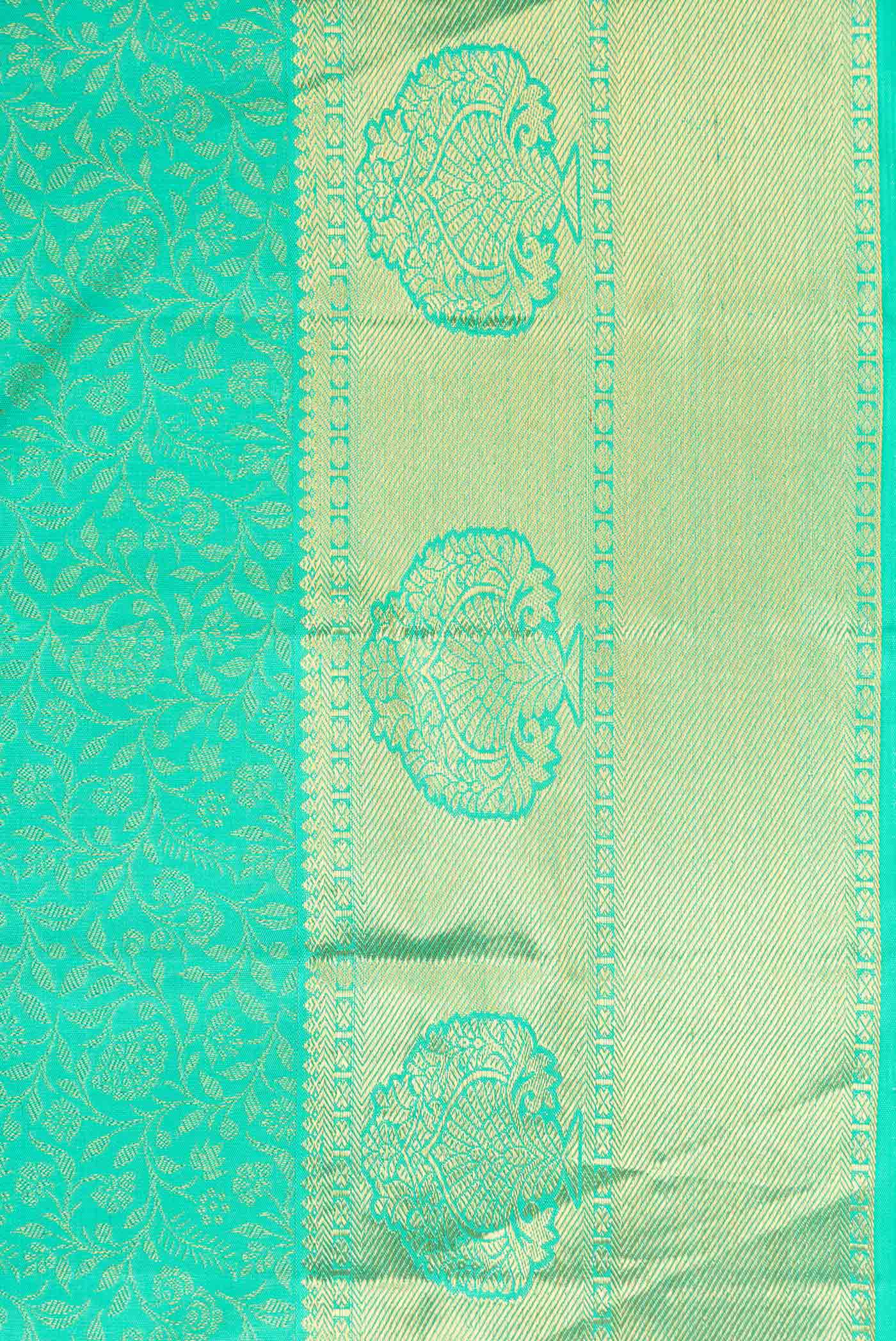 Pure Silk Pure Zari Sea Green Dual Tone Kanjivaram Saree - Image 3