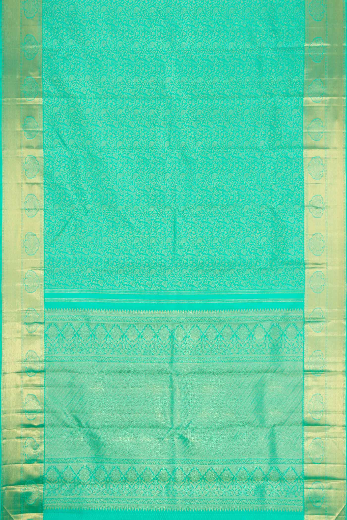 Pure Silk Pure Zari Sea Green Dual Tone Kanjivaram Saree - Image 6
