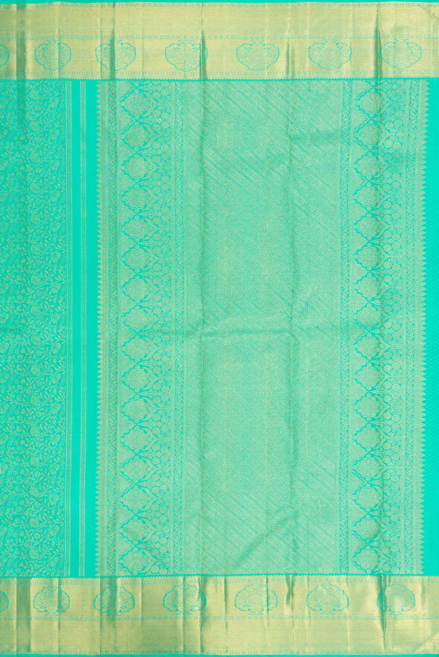 Pure Silk Pure Zari Sea Green Dual Tone Kanjivaram Saree - Image 7