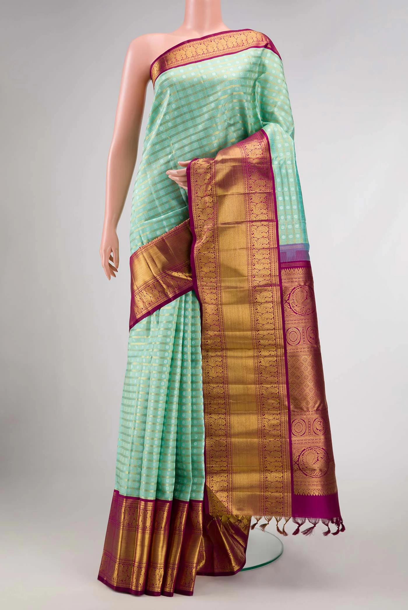 Pure Silk Pure Zari Sea Green Dual Tone Kanjivaram Saree