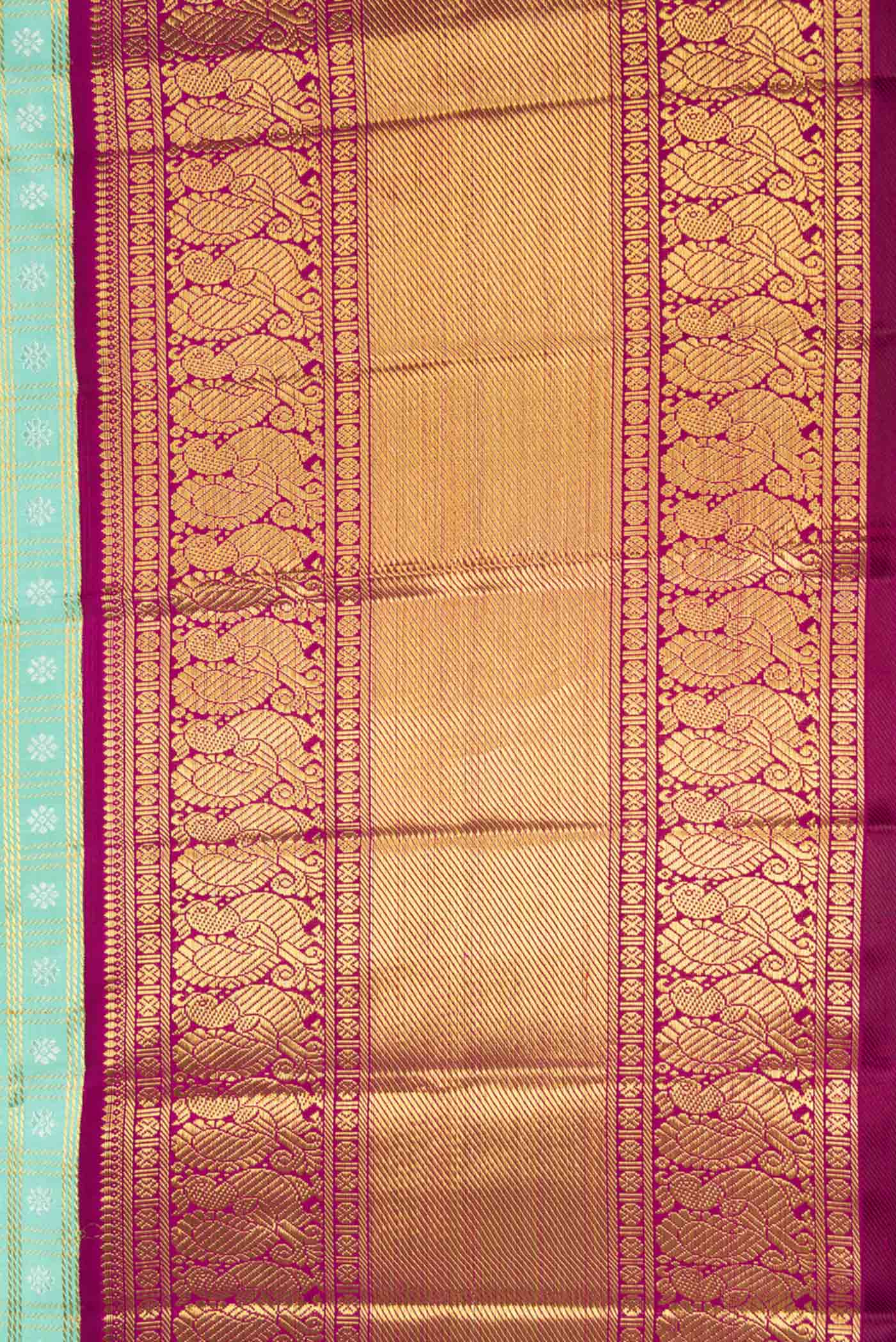 Pure Silk Pure Zari Sea Green Dual Tone Kanjivaram Saree - Image 3