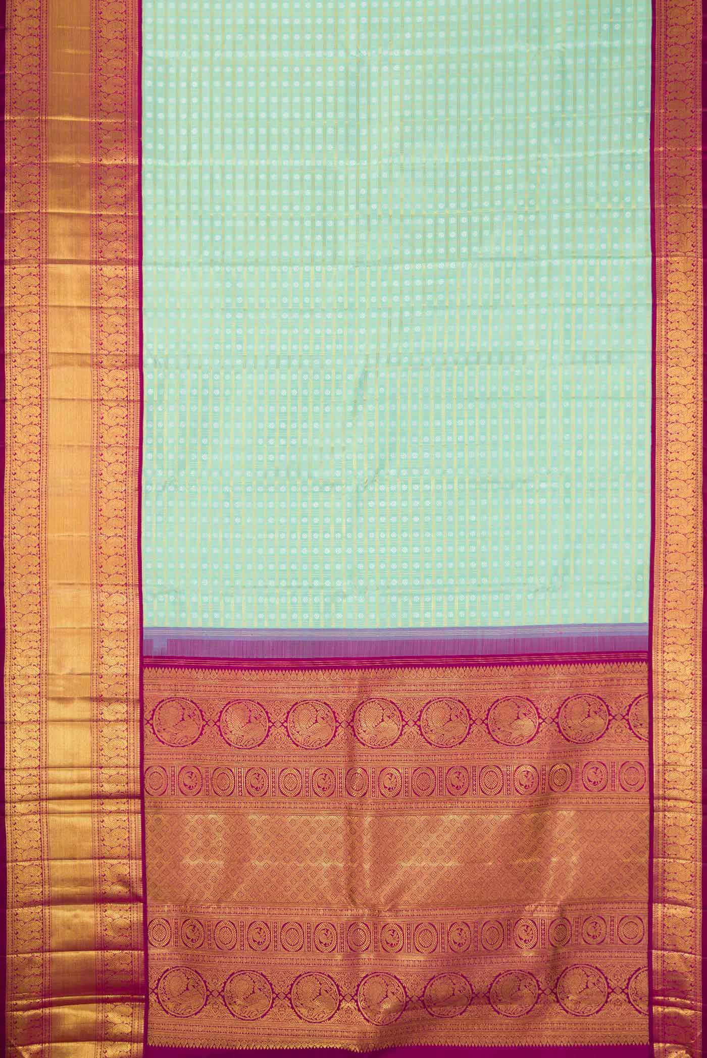 Pure Silk Pure Zari Sea Green Dual Tone Kanjivaram Saree - Image 6