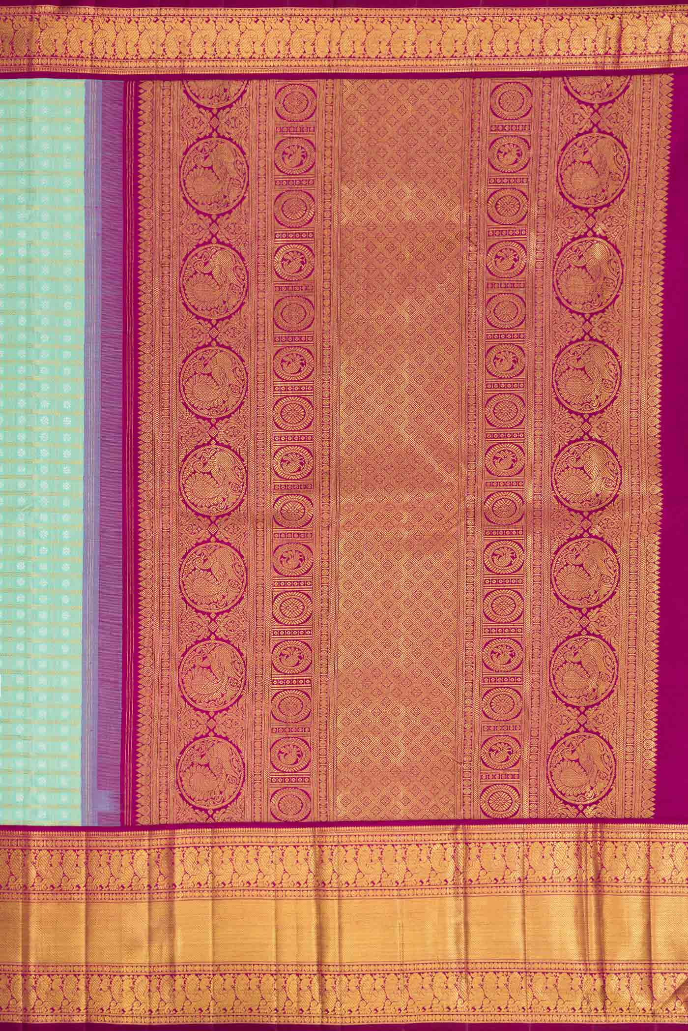 Pure Silk Pure Zari Sea Green Dual Tone Kanjivaram Saree - Image 7