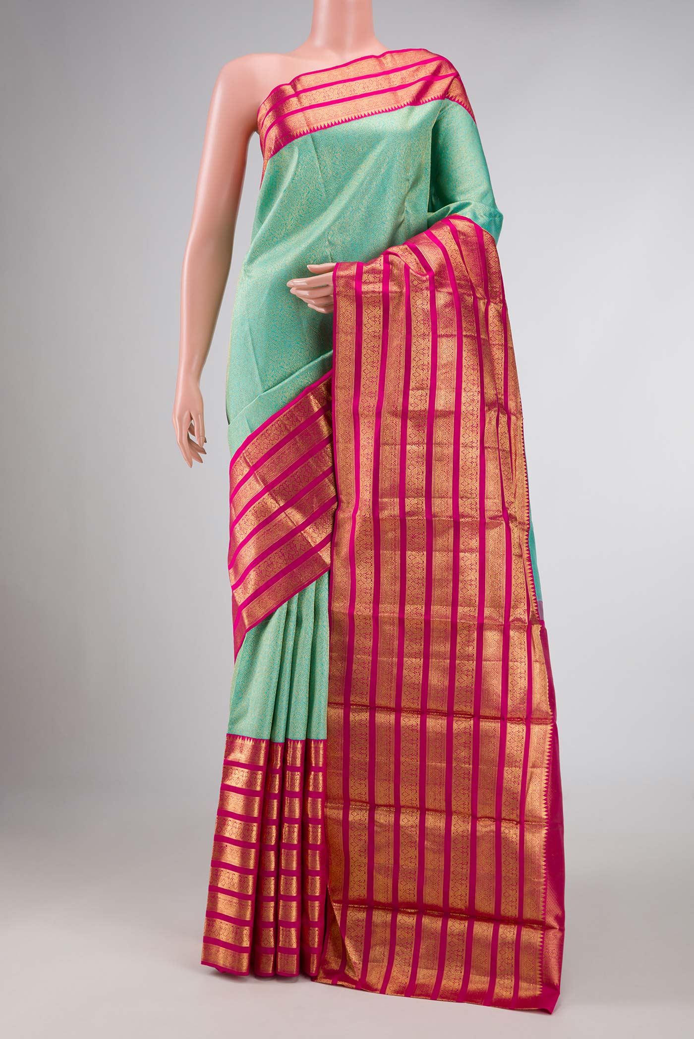 Pure Silk Pure Zari Sea Green Dual Tone Kanchipuram Saree