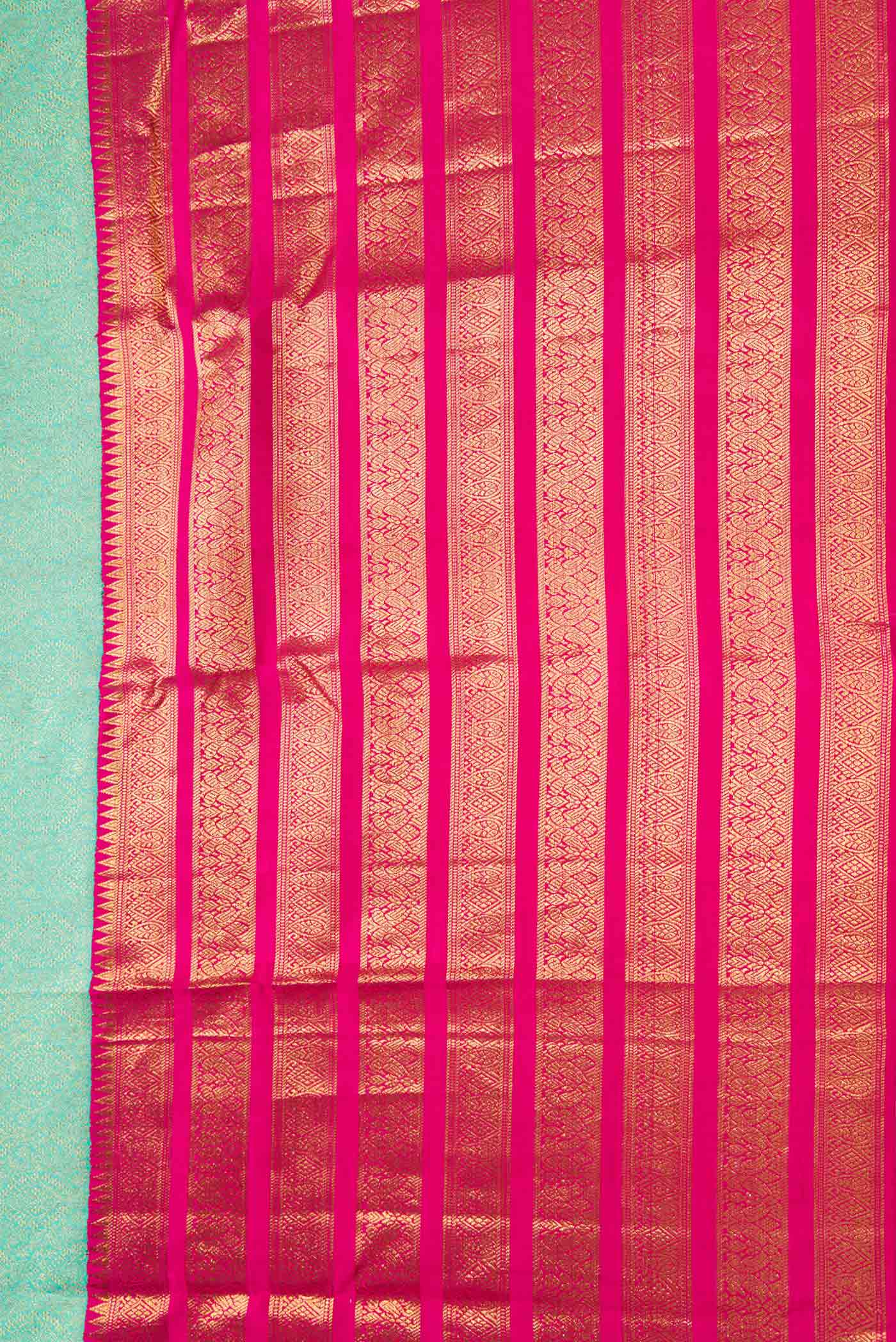Pure Silk Pure Zari Sea Green Dual Tone Kanchipuram Saree - Image 3
