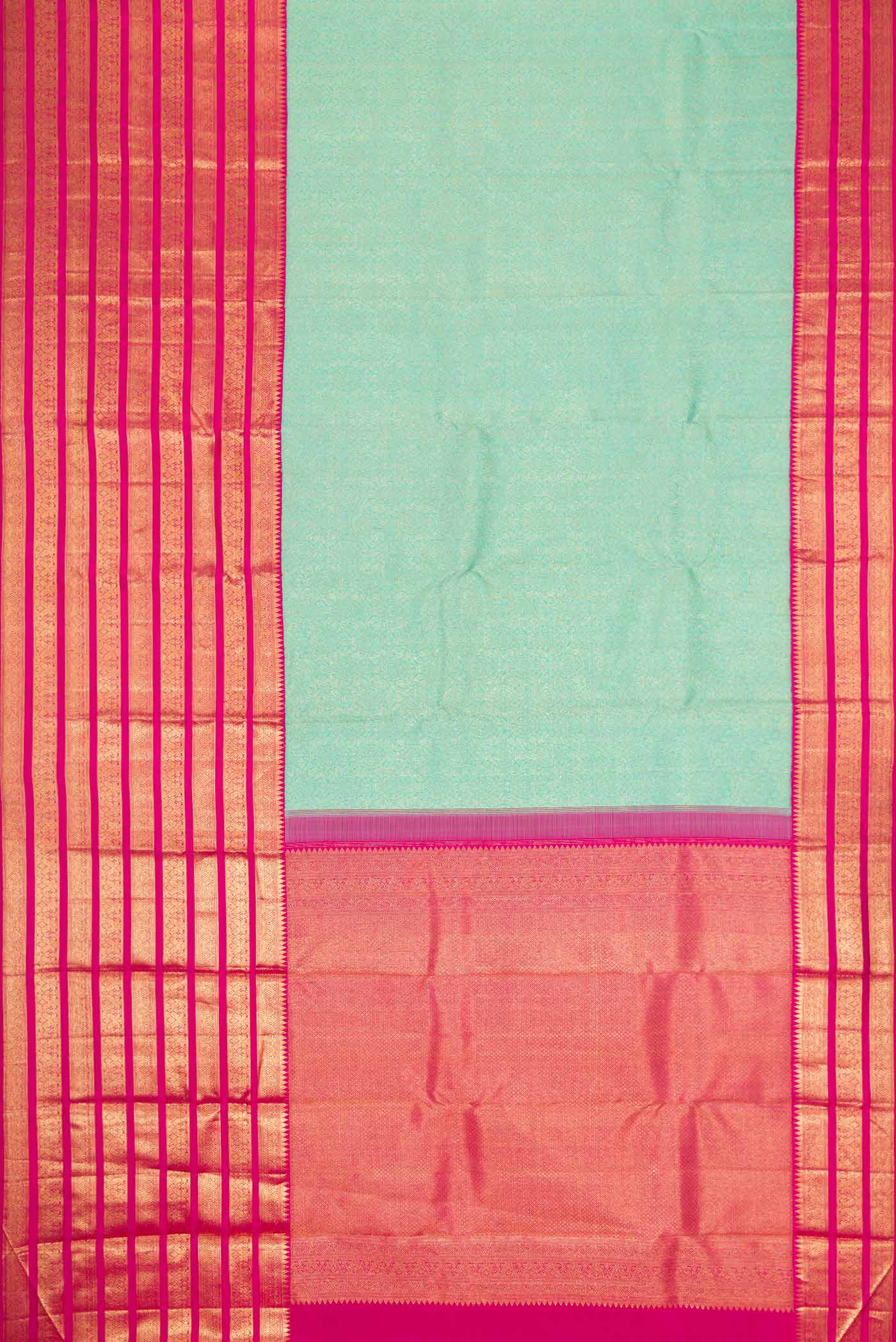 Pure Silk Pure Zari Sea Green Dual Tone Kanchipuram Saree - Image 6