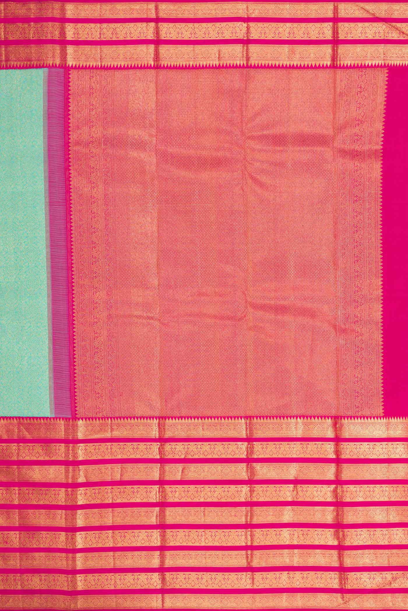 Pure Silk Pure Zari Sea Green Dual Tone Kanchipuram Saree - Image 7