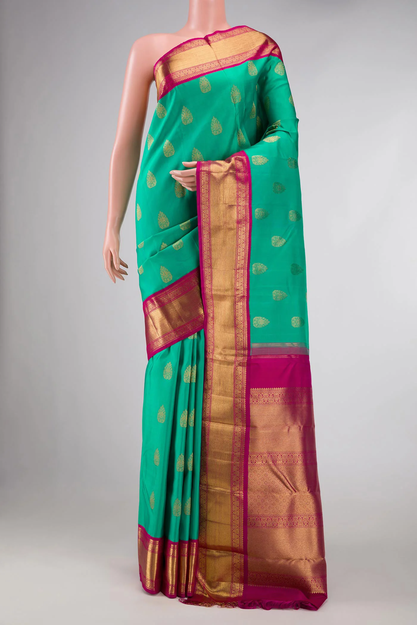 Pure Silk Pure Zari Sea Green Dual Tone Kanjivaram Saree