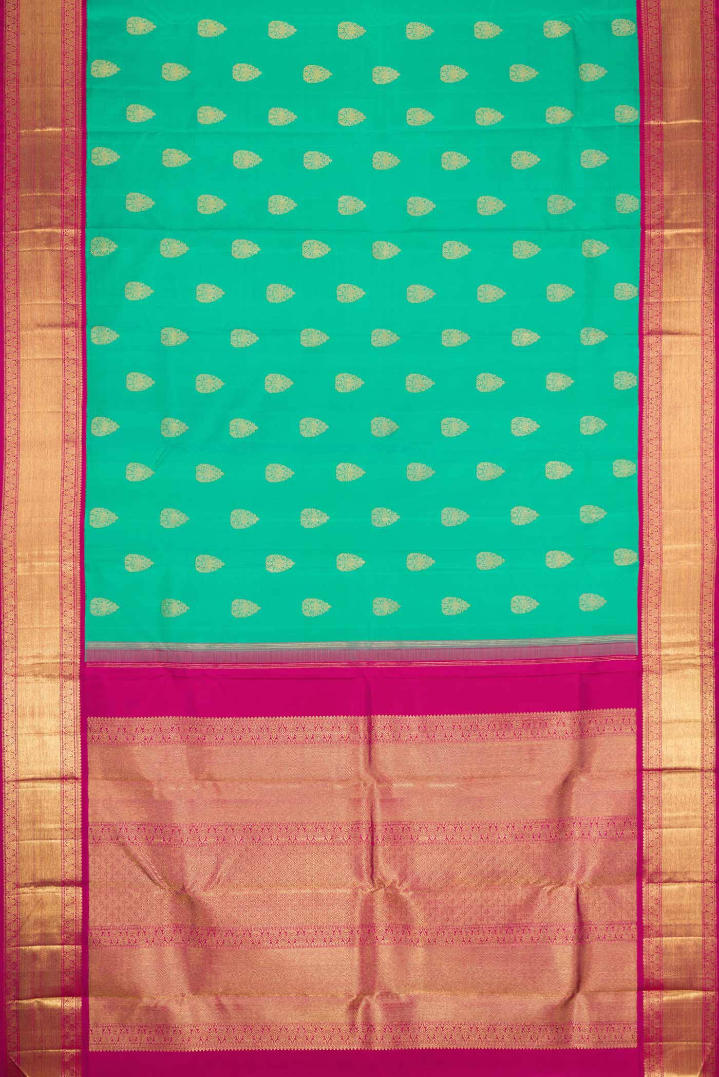Pure Silk Pure Zari Sea Green Dual Tone Kanjivaram Saree - Image 6