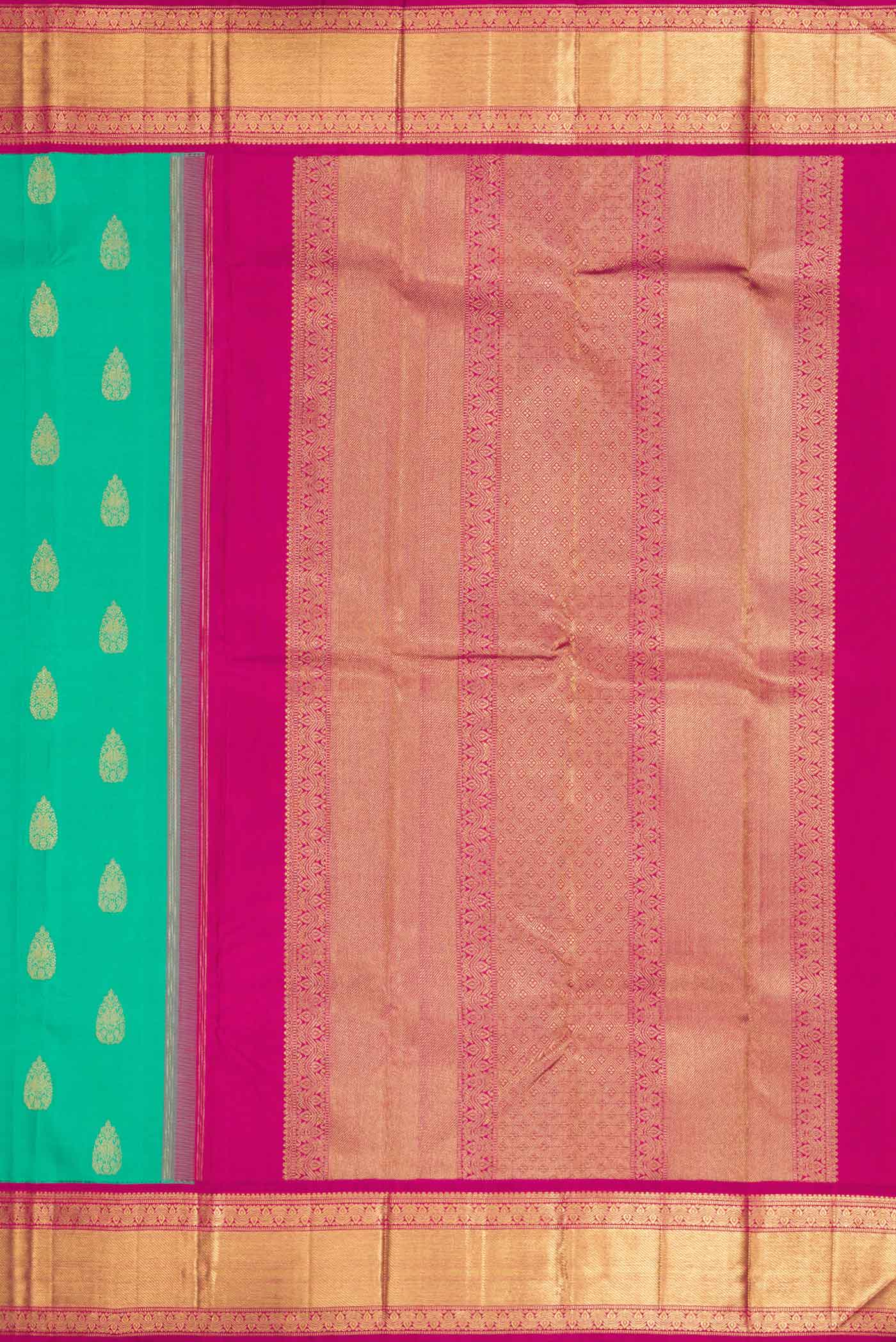 Pure Silk Pure Zari Sea Green Dual Tone Kanjivaram Saree - Image 7
