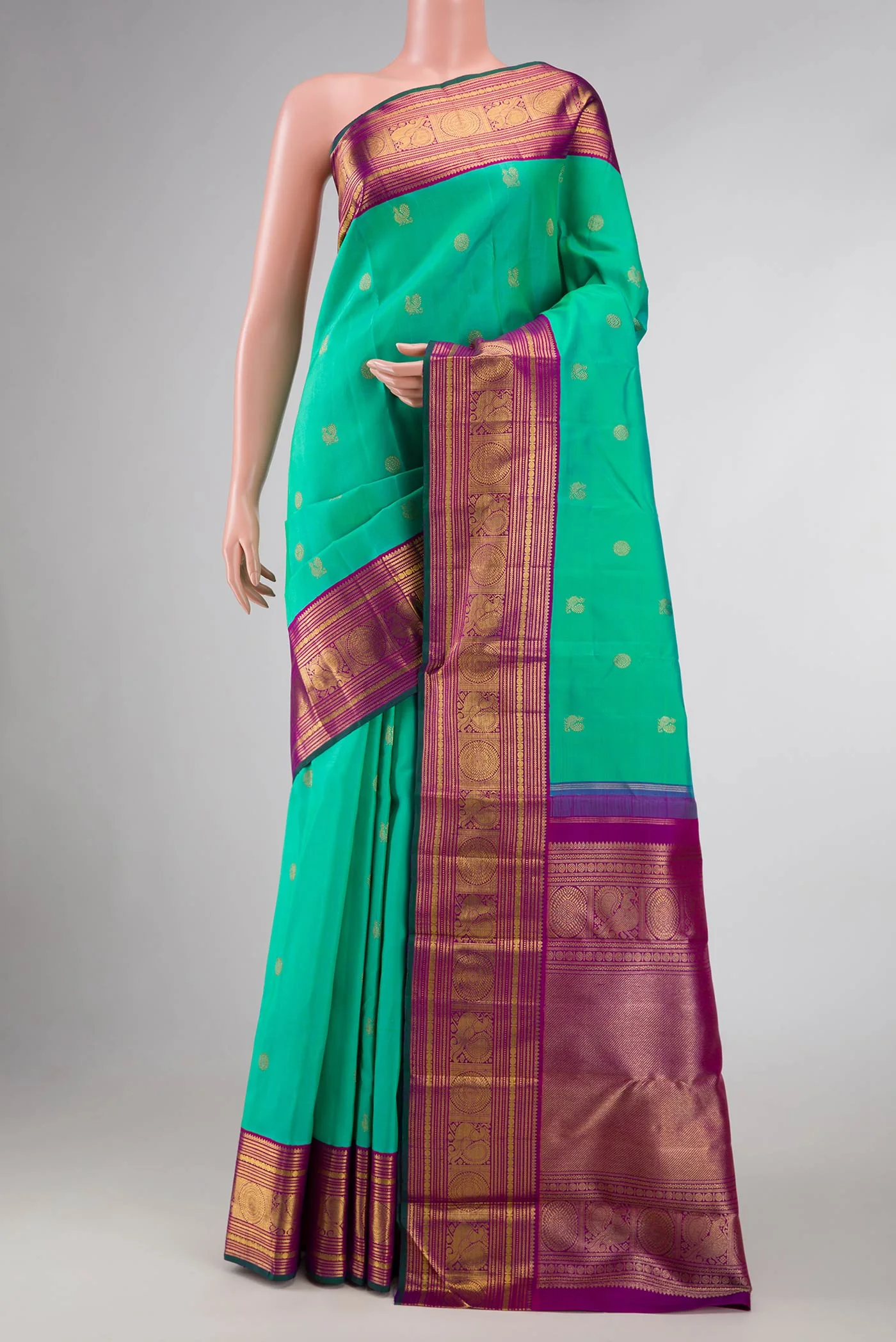 Pure Silk Pure Zari Sea Green Dual Tone Kanjivaram Saree