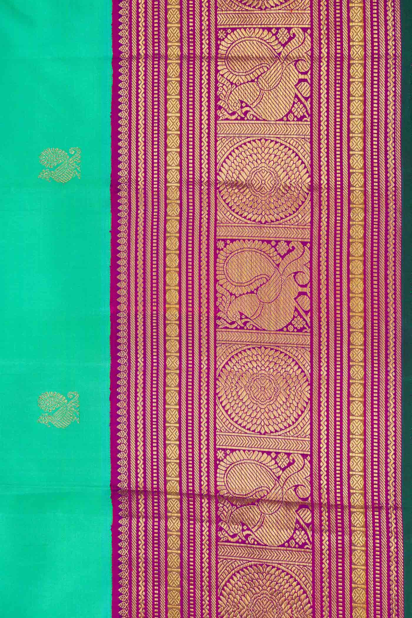Pure Silk Pure Zari Sea Green Dual Tone Kanjivaram Saree - Image 3
