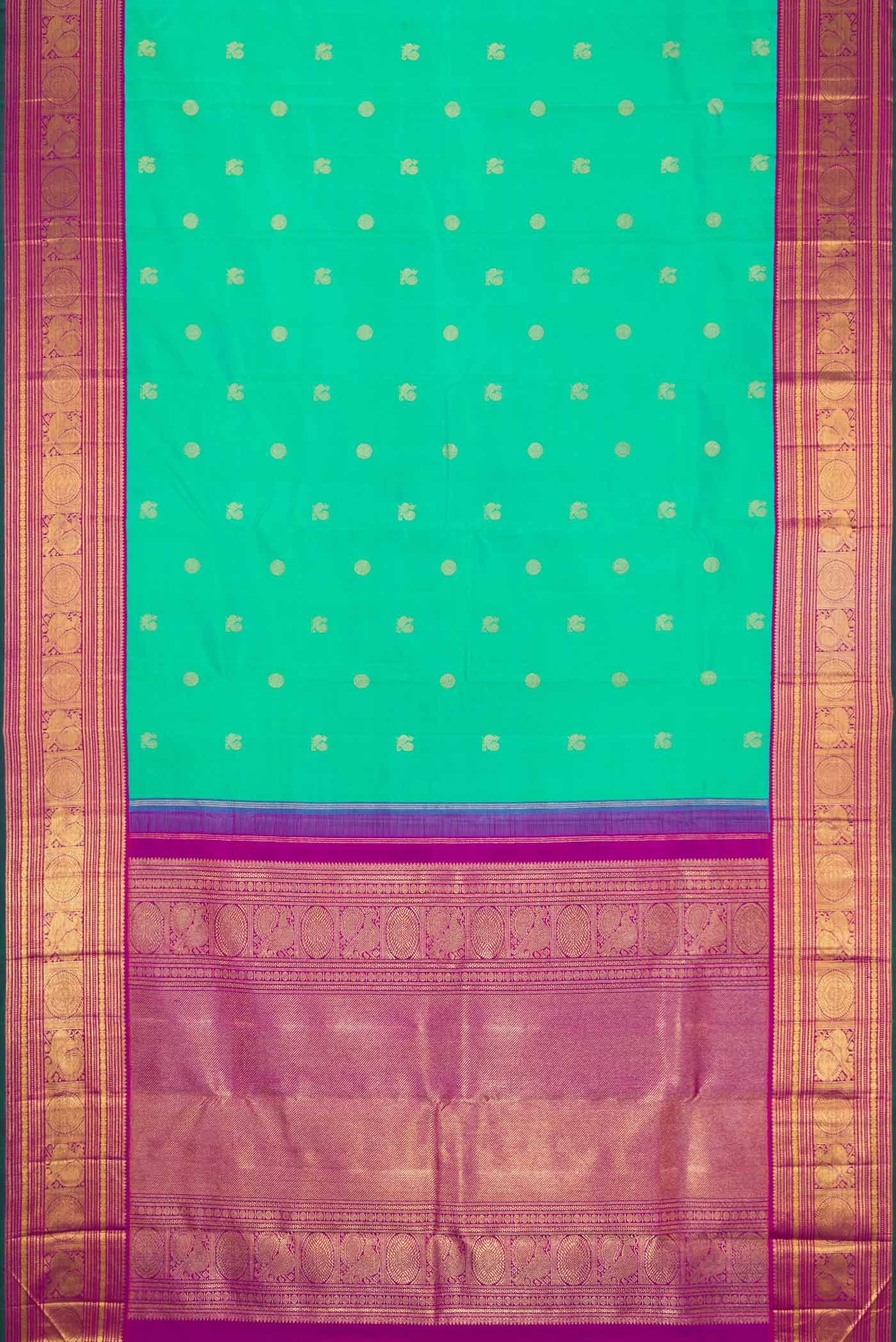 Pure Silk Pure Zari Sea Green Dual Tone Kanjivaram Saree - Image 6