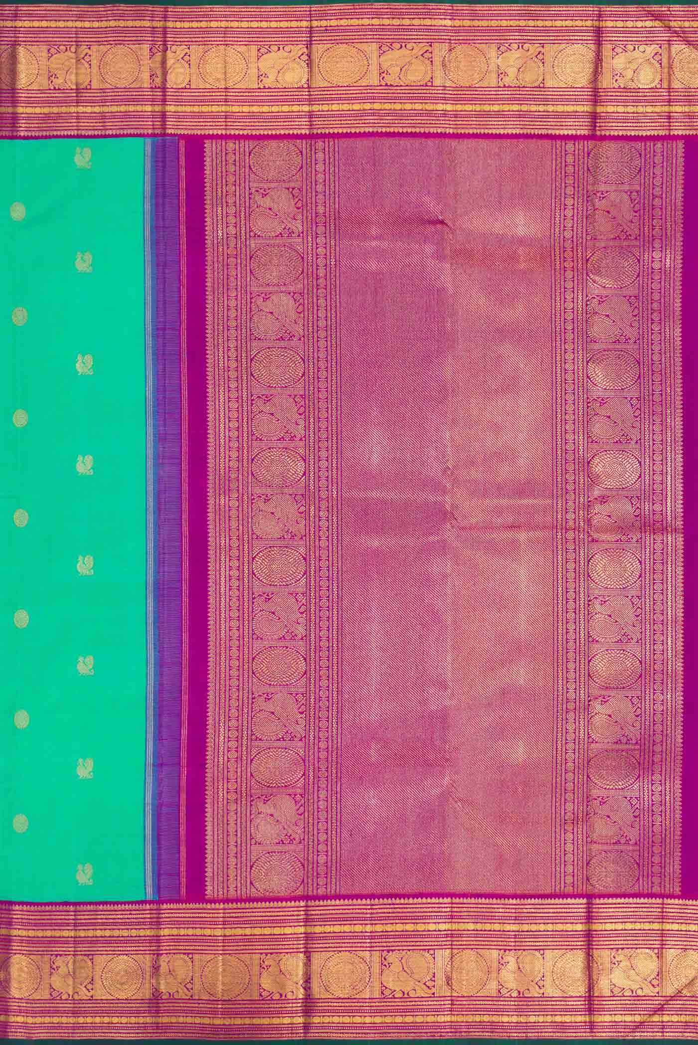 Pure Silk Pure Zari Sea Green Dual Tone Kanjivaram Saree - Image 7