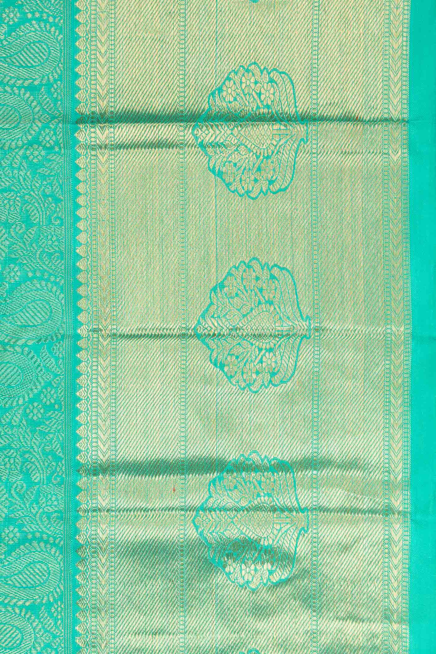Pure Silk Pure Zari Sea Green Dual Tone Kanjivaram Saree - Image 3
