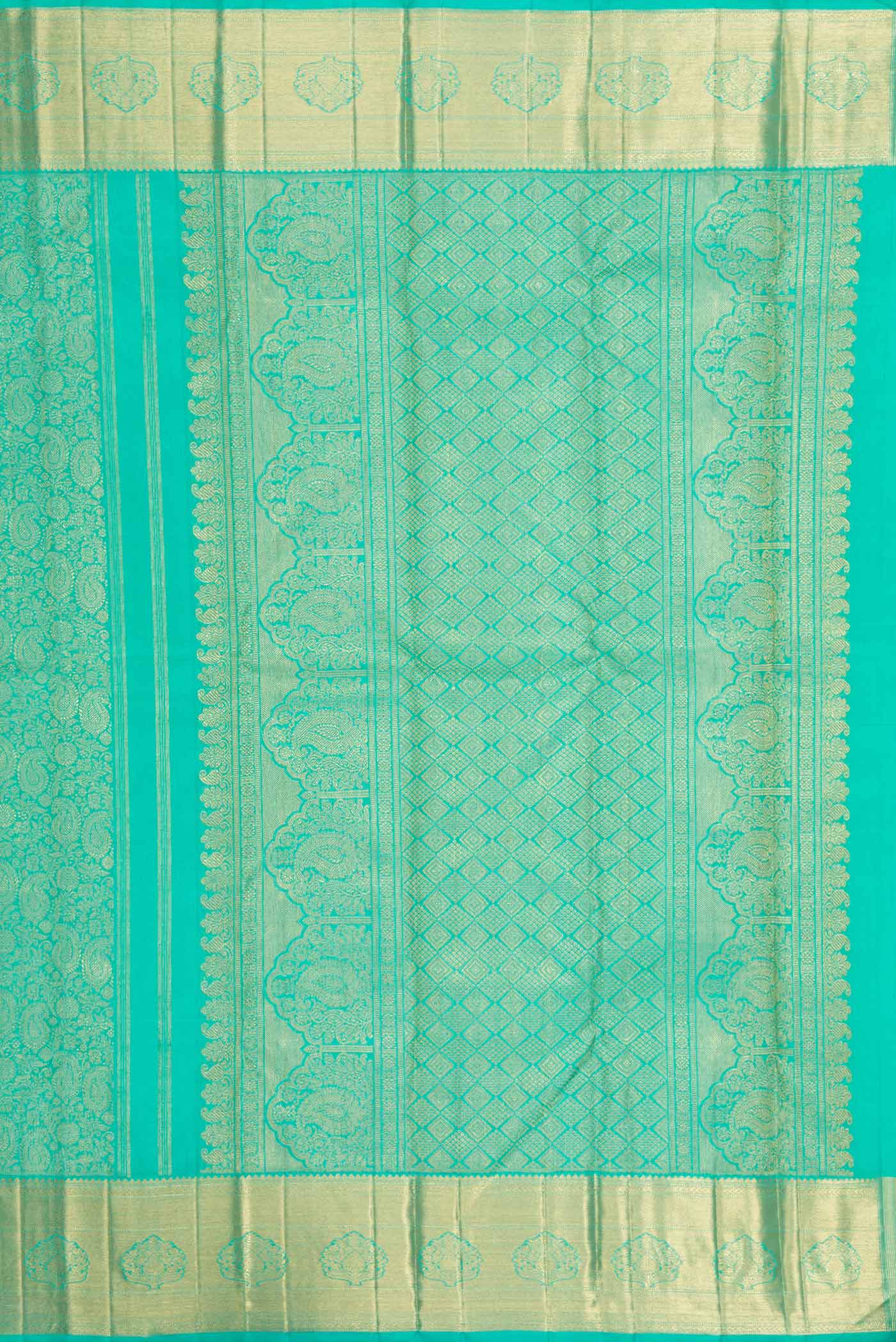 Pure Silk Pure Zari Sea Green Dual Tone Kanjivaram Saree - Image 7