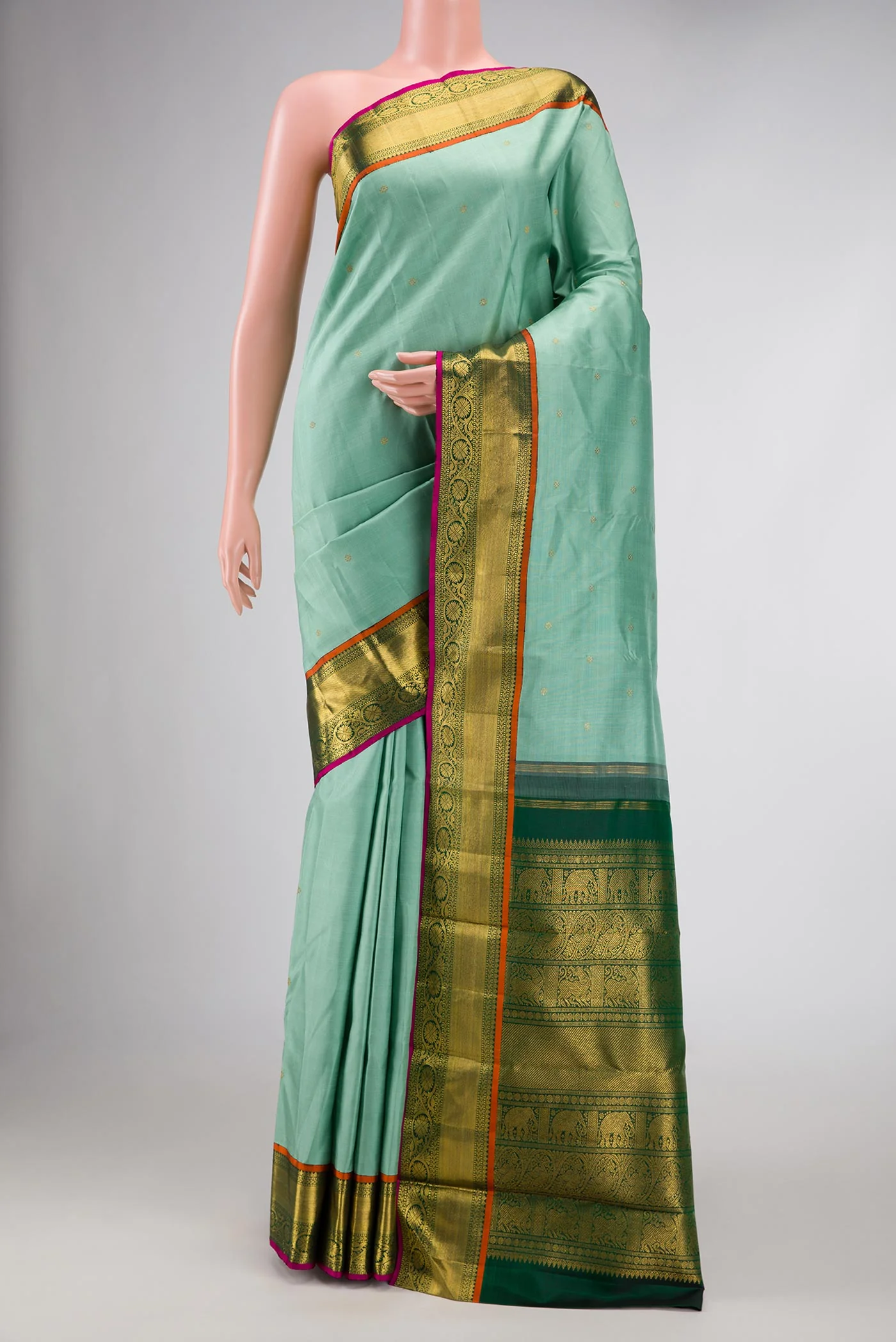 Pure Silk Pure Zari Sea Green Dual Tone Kanjivaram Saree