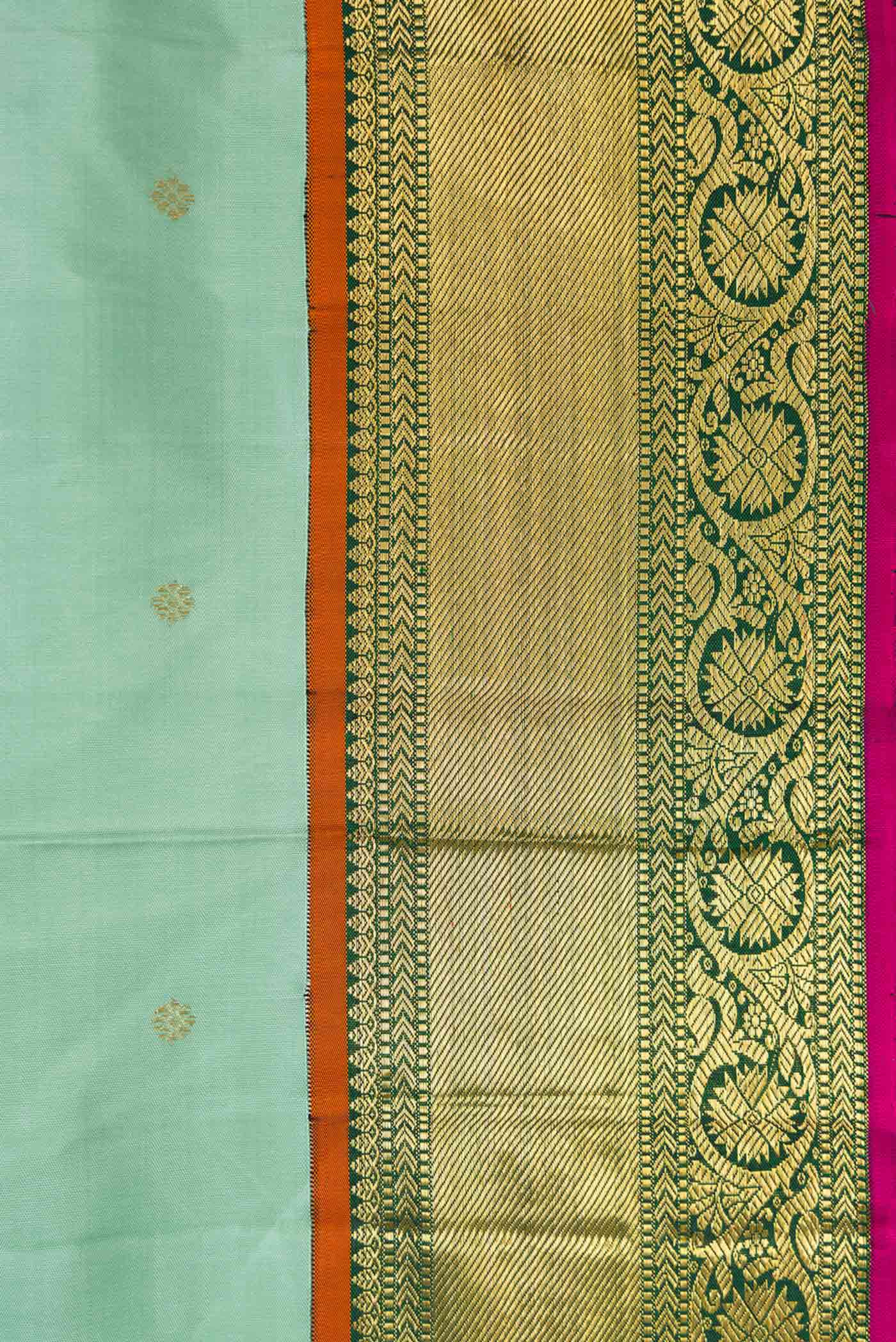 Pure Silk Pure Zari Sea Green Dual Tone Kanjivaram Saree - Image 3