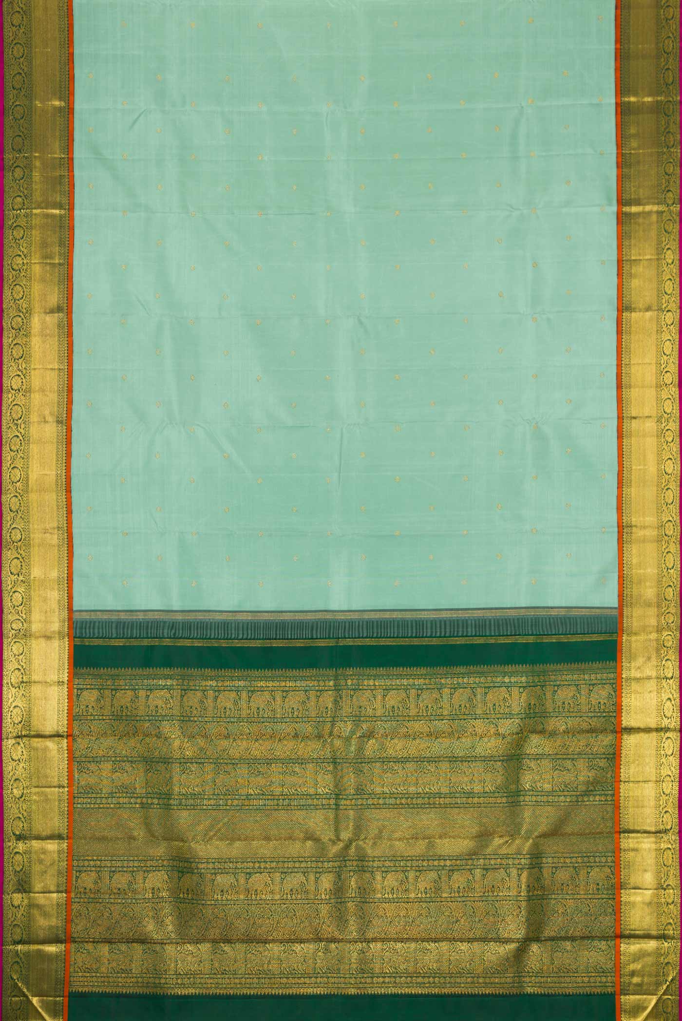 Pure Silk Pure Zari Sea Green Dual Tone Kanjivaram Saree - Image 6