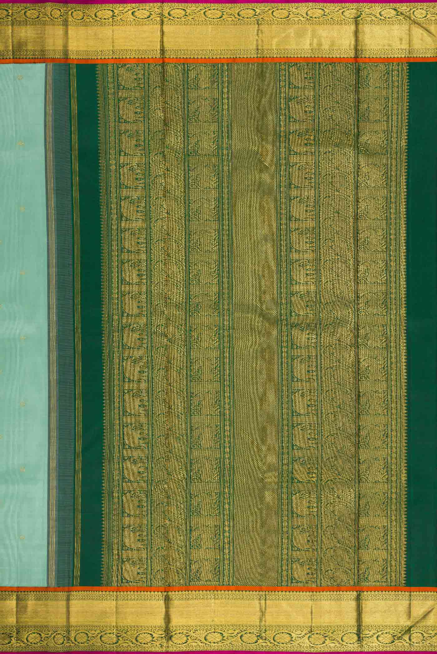 Pure Silk Pure Zari Sea Green Dual Tone Kanjivaram Saree - Image 7