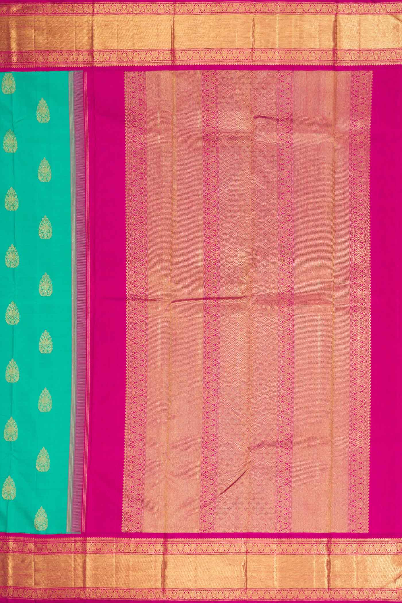 Pure Silk Pure Zari Sea Green Dual Tone Kanjivaram Saree - Image 7