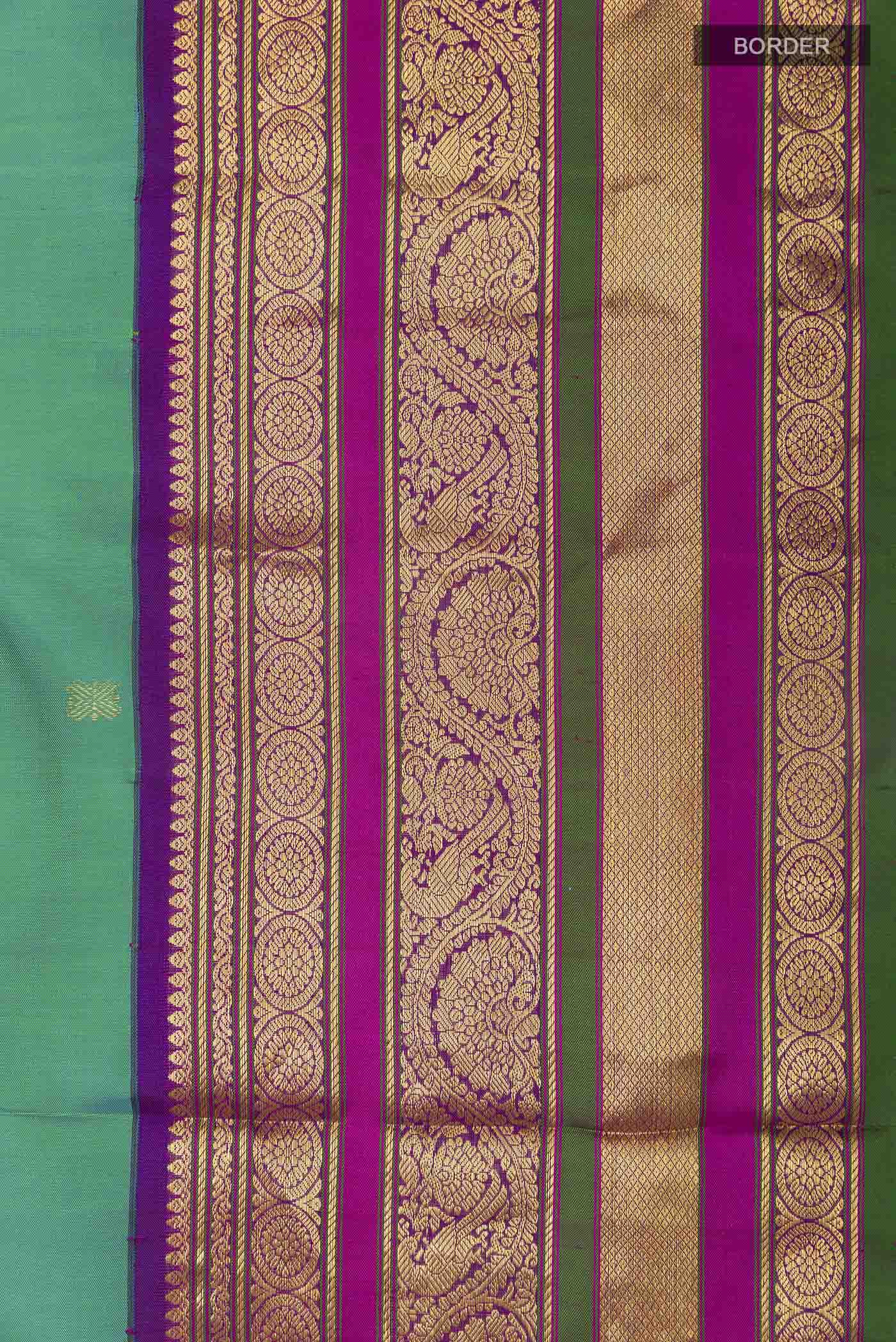Green with Blue Color Kanjivaram Silk Saree - Image 3