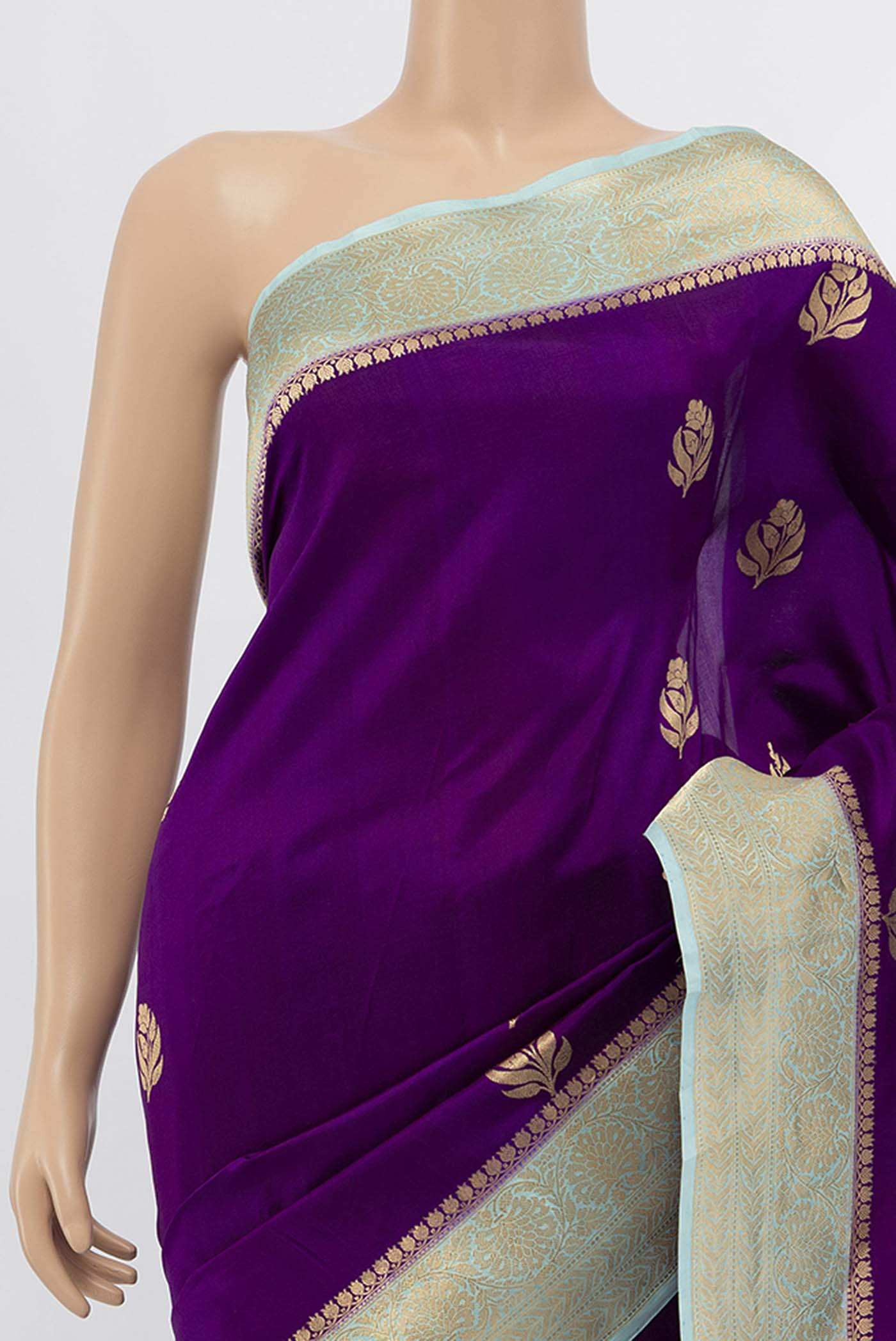 Pure Silk Pure Zari Sky Blue Banarasi Saree - Image 2