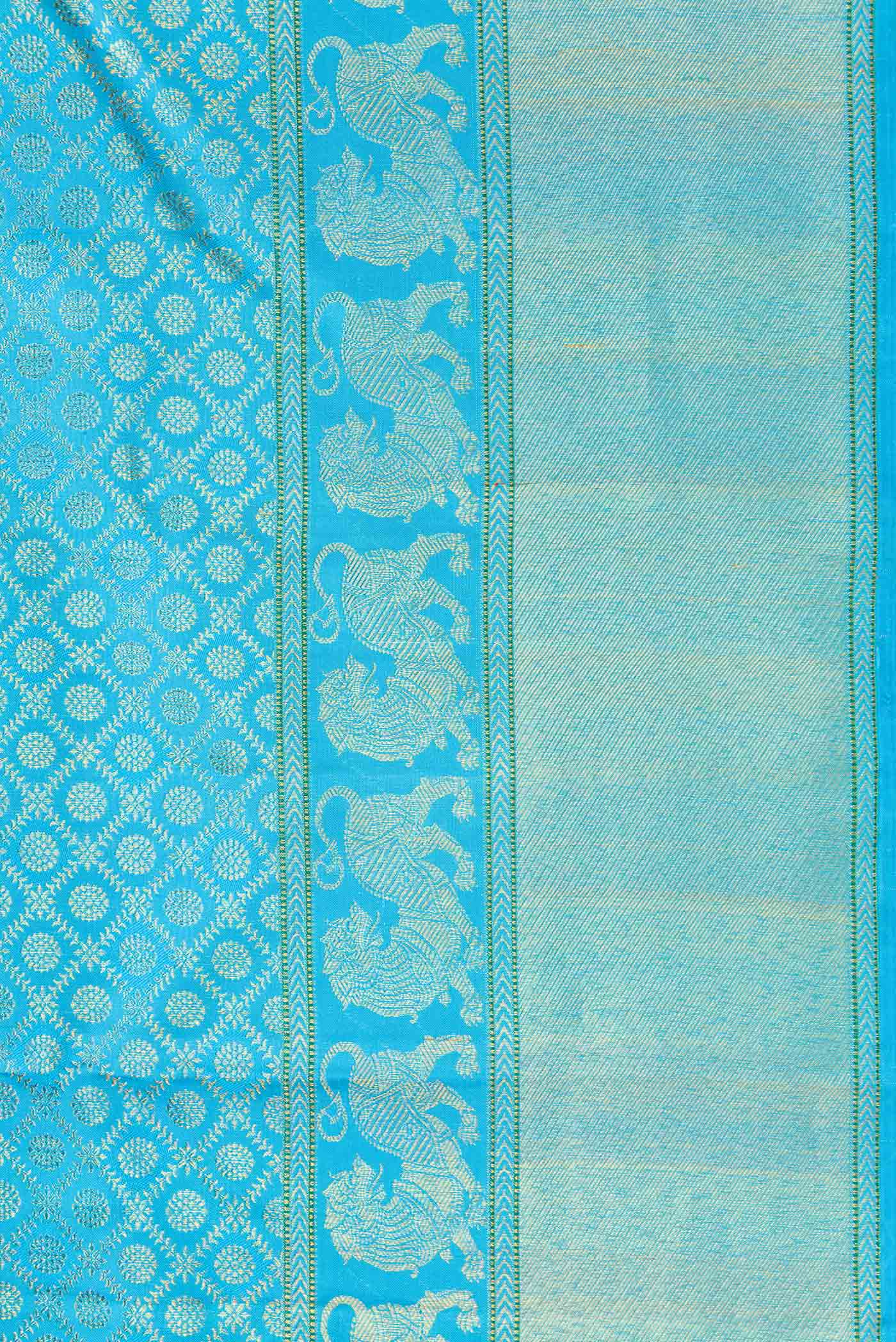 Pure Silk Pure Zari Sky Blue Dual Tone Kanjivaram Saree - Image 3