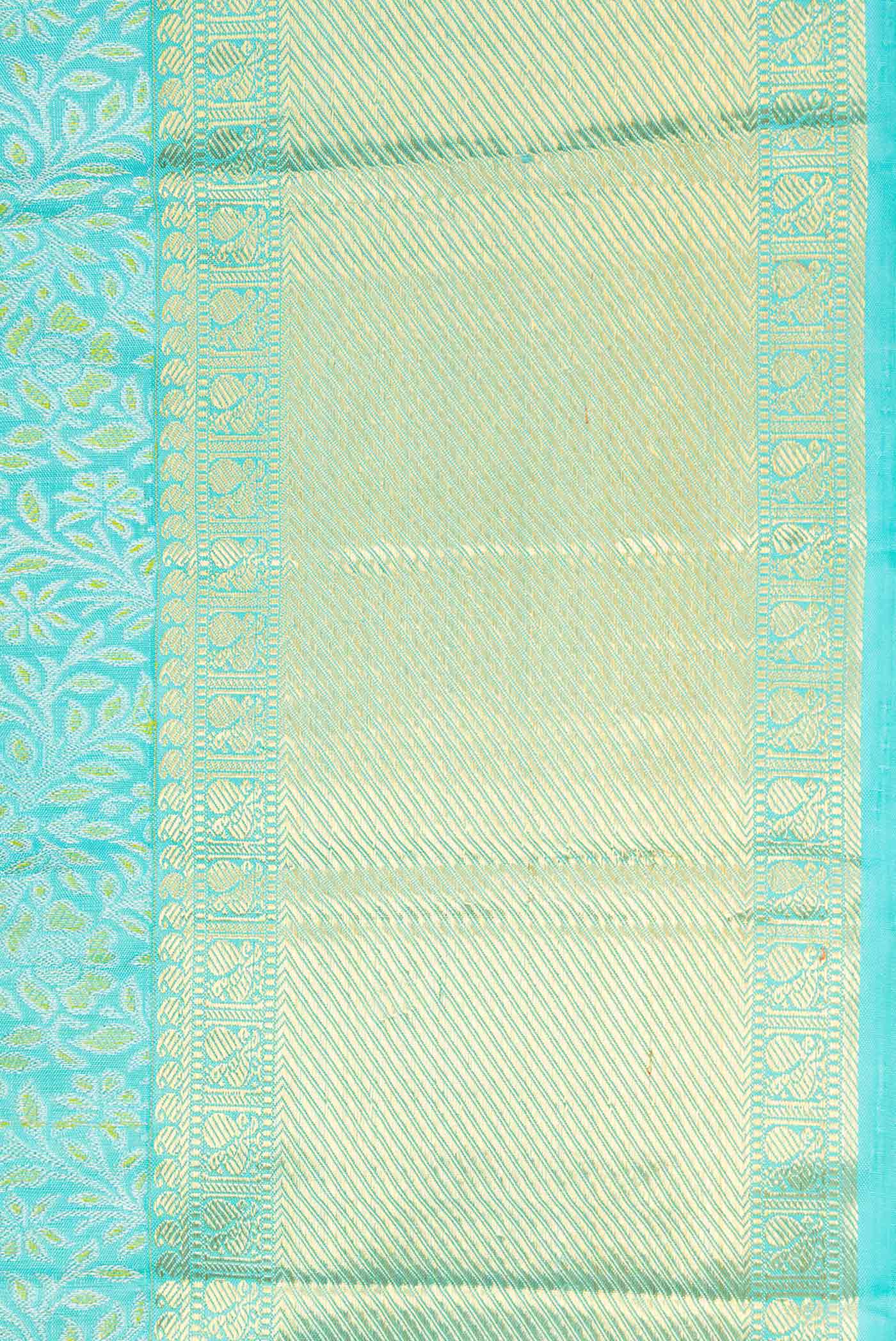 Pure Silk Pure Zari Sky Blue Dual Tone Kanjivaram Saree - Image 3