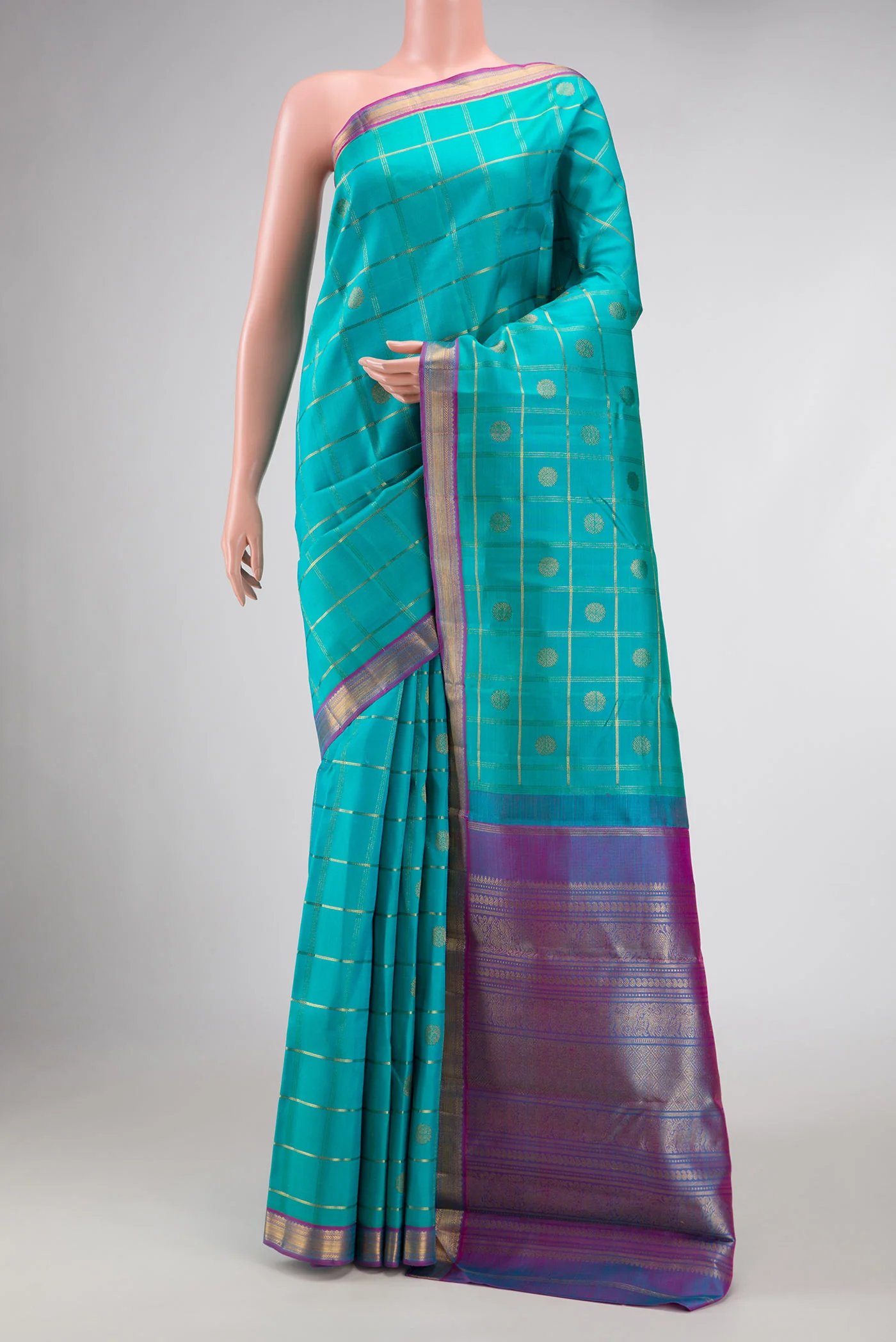 Pure Silk Pure Zari Sky Blue Dual Tone Kanjivaram Saree