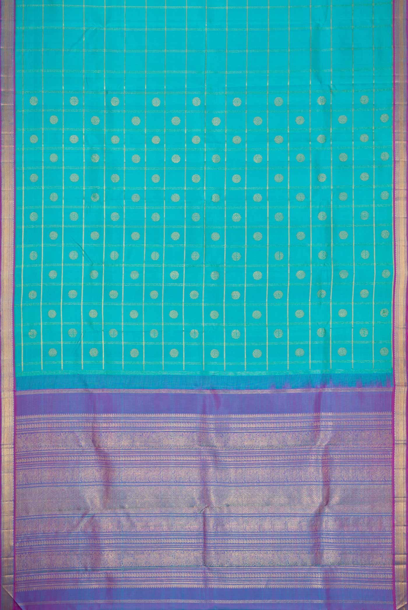 Pure Silk Pure Zari Sky Blue Dual Tone Kanjivaram Saree - Image 6