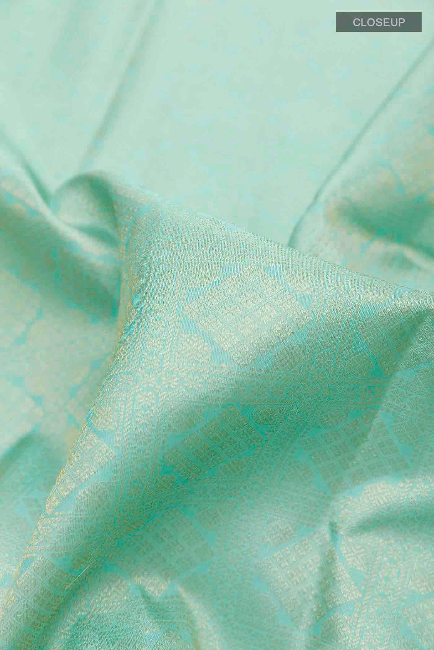 Pure Silk Pure Zari Sky Blue Kanchipuram Saree - Image 2