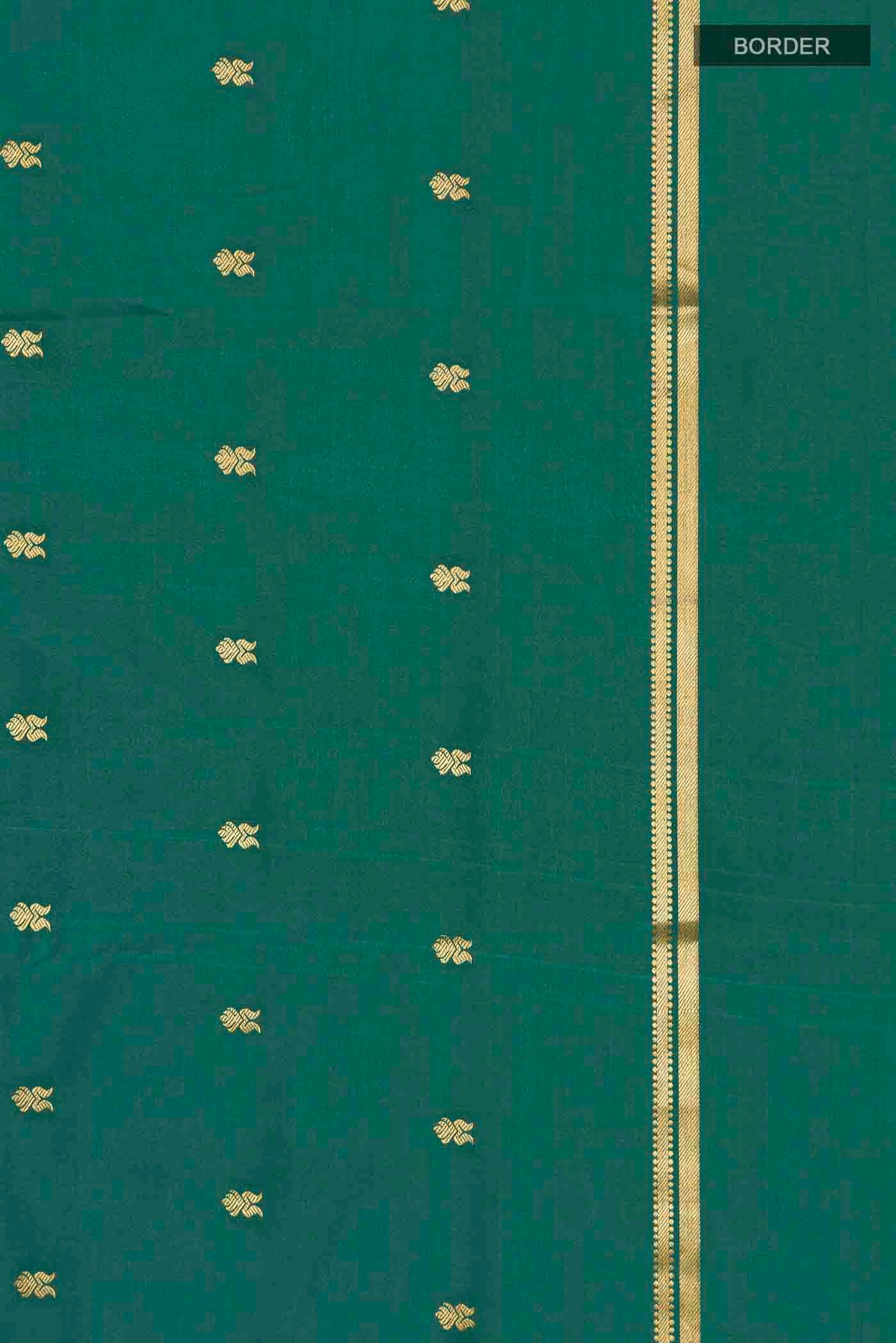 Pure Silk Pure Zari Teal Mysore Crepe Saree - Image 3