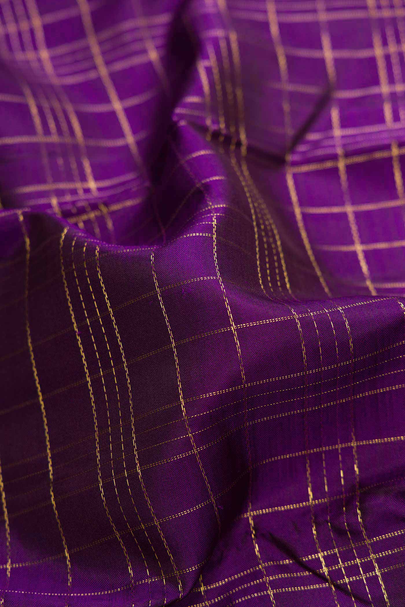Pure Silk Pure Zari Violet Kanchipuram Saree - Image 2