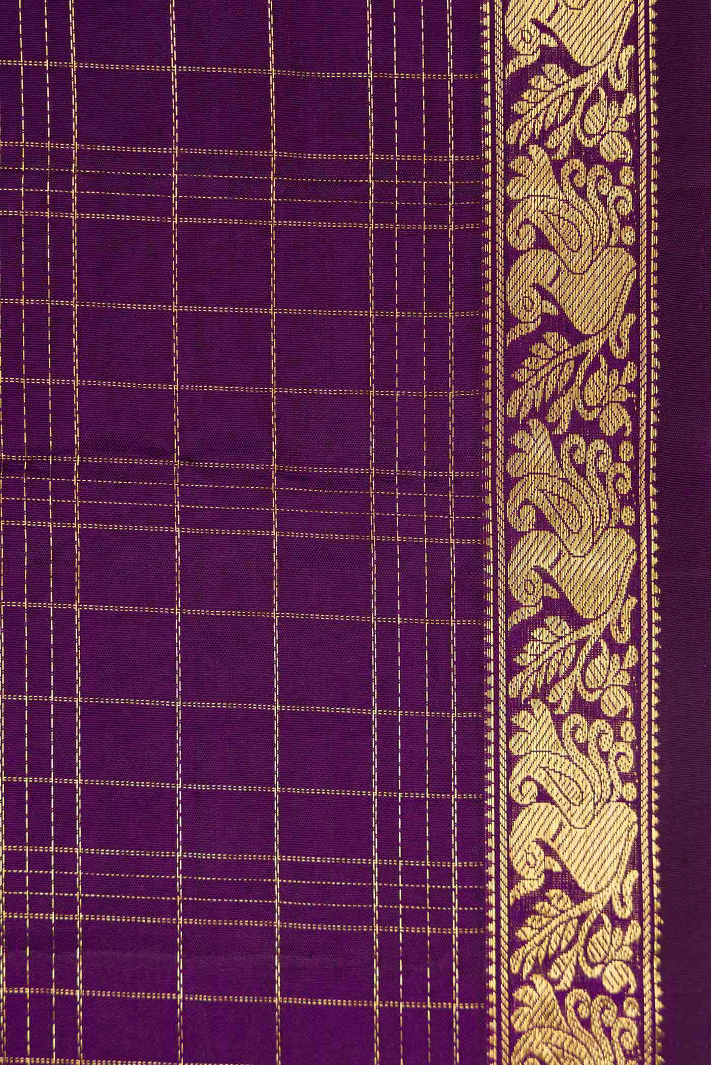 Pure Silk Pure Zari Violet Kanchipuram Saree - Image 3