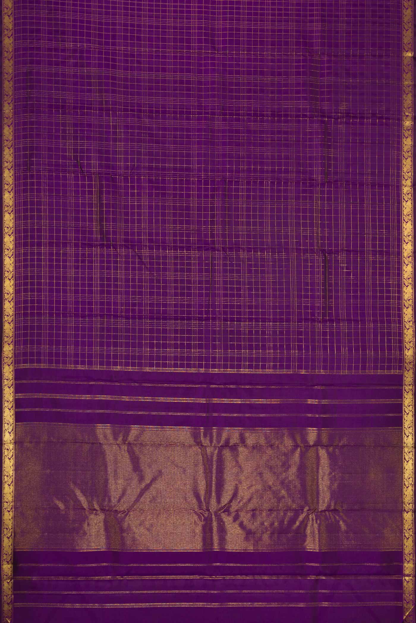 Pure Silk Pure Zari Violet Kanchipuram Saree - Image 6