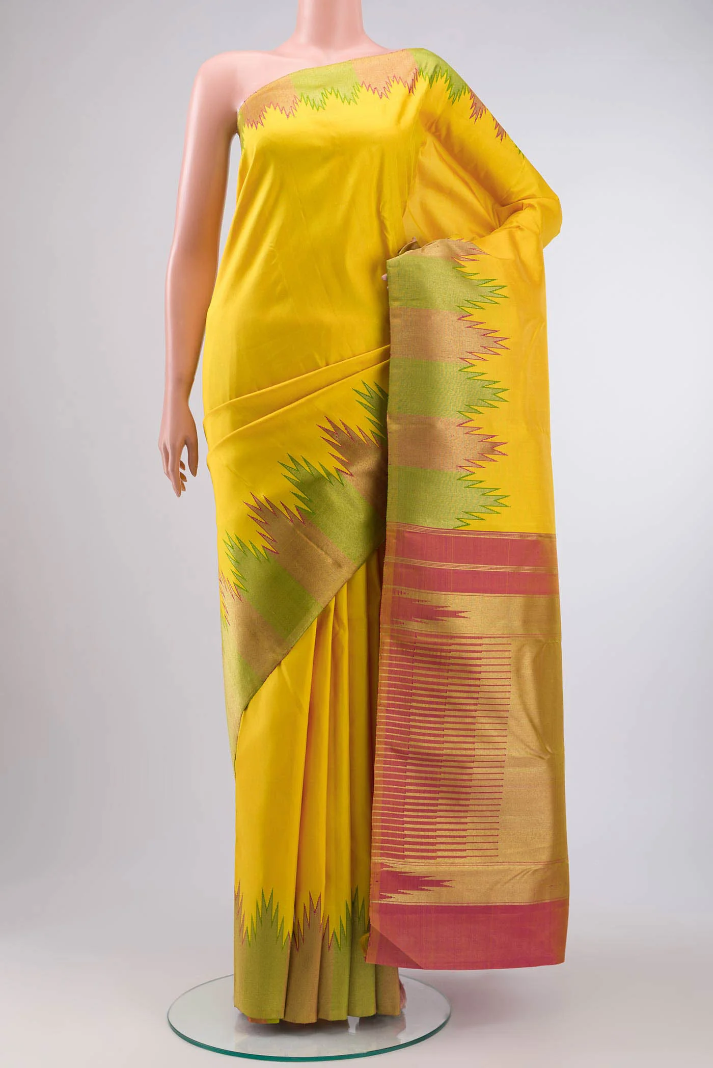 Pure Silk Pure Zari Yellow Kanchipuram Saree