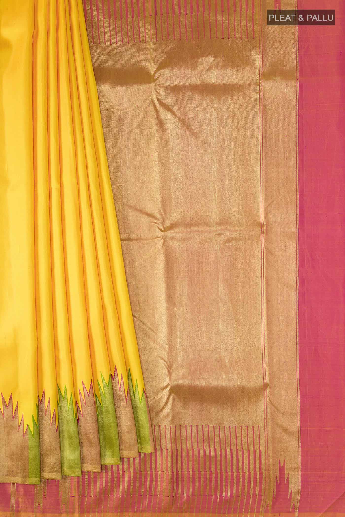 Pure Silk Pure Zari Yellow Kanchipuram Saree - Image 4