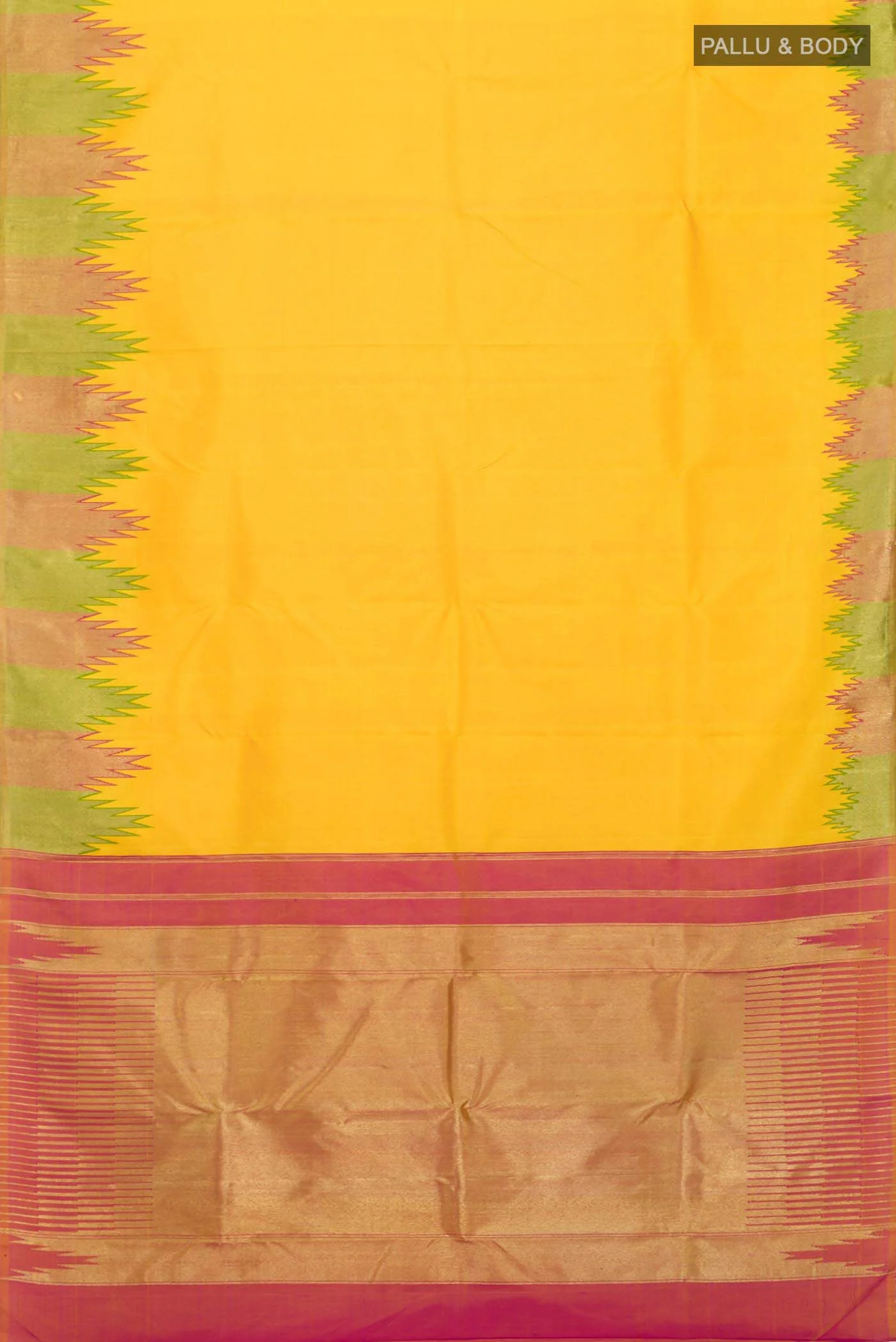 Pure Silk Pure Zari Yellow Kanchipuram Saree - Image 6