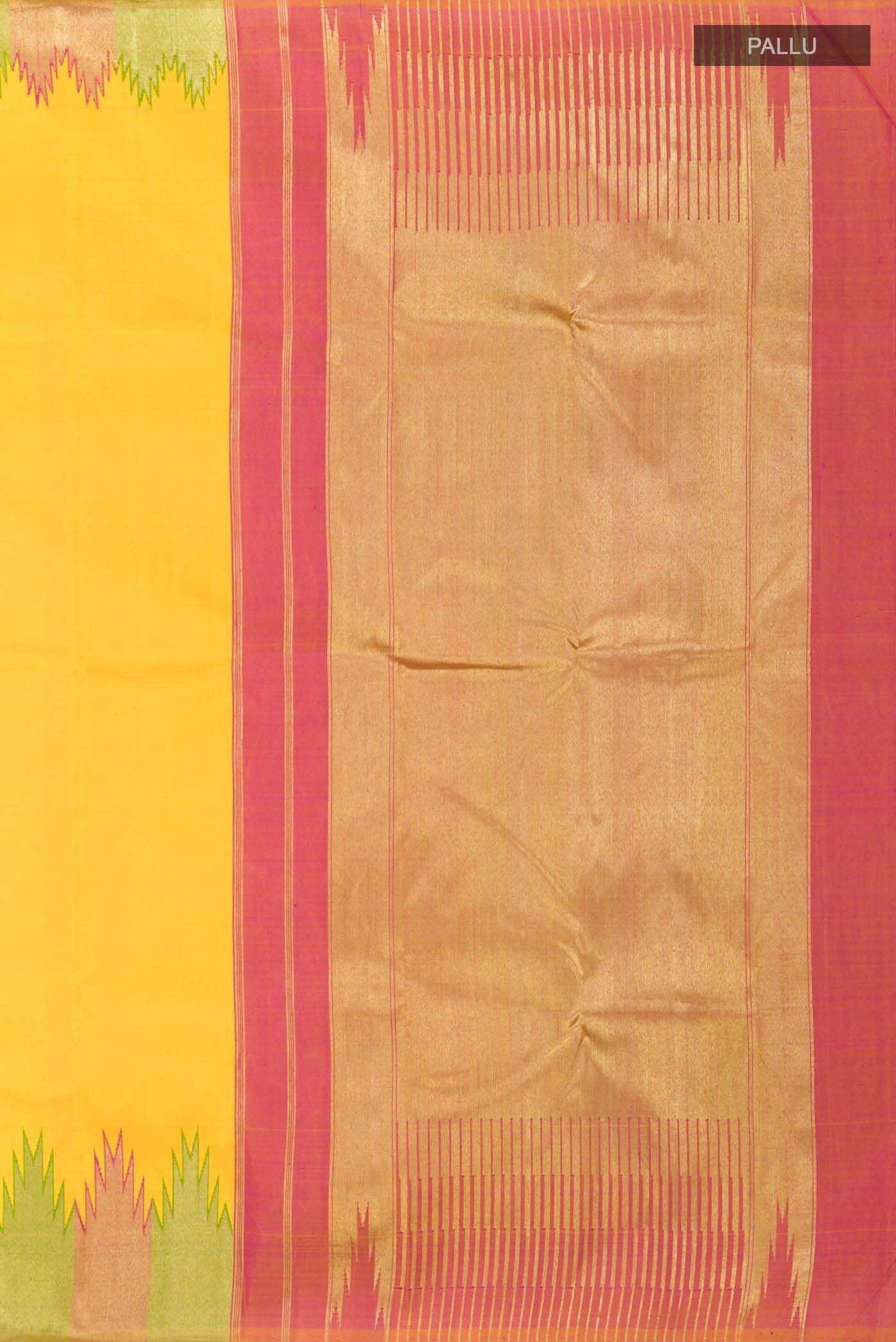 Pure Silk Pure Zari Yellow Kanchipuram Saree - Image 7