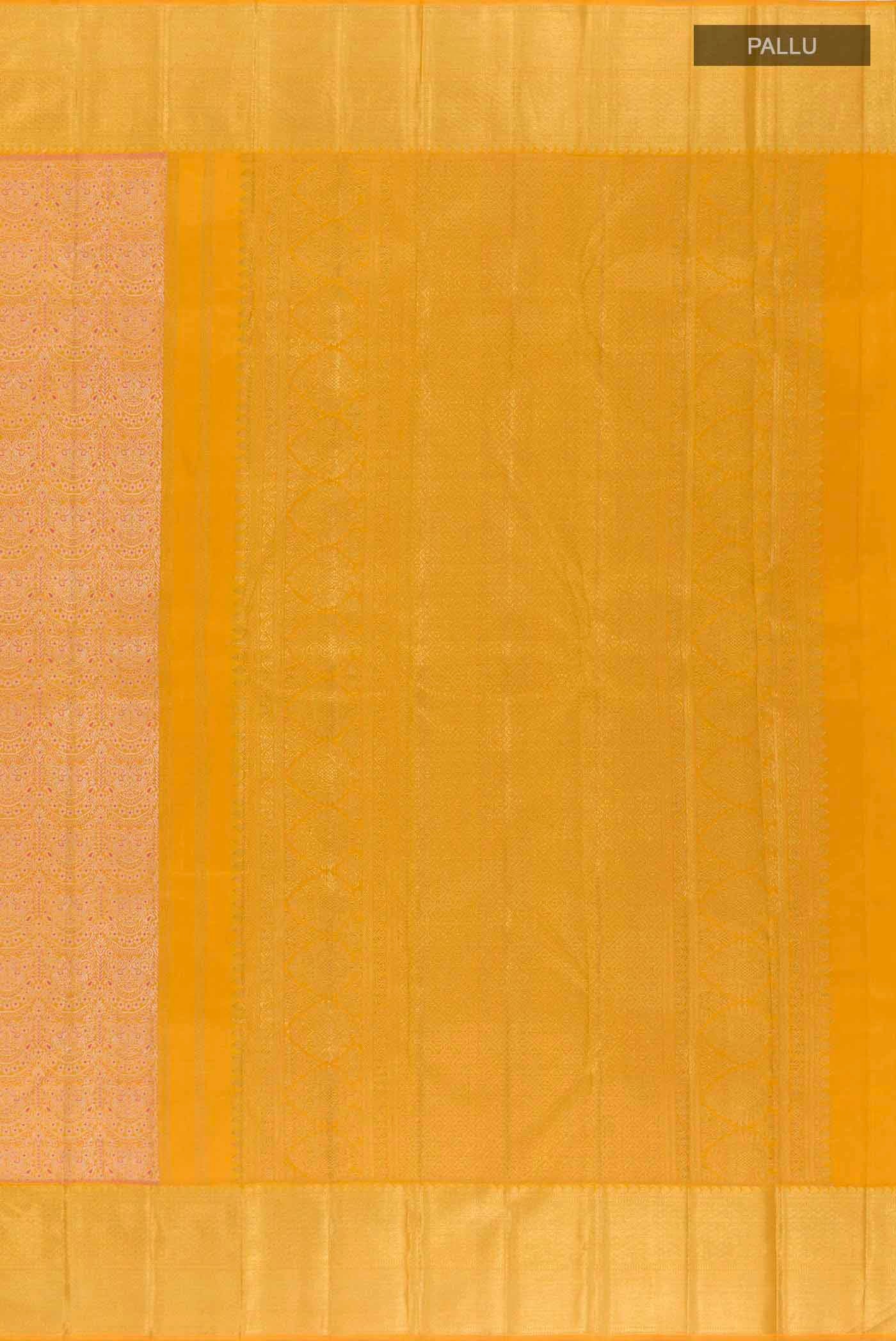 Pure Silk Pure Zari Yellow Kanjivaram Saree - Image 7