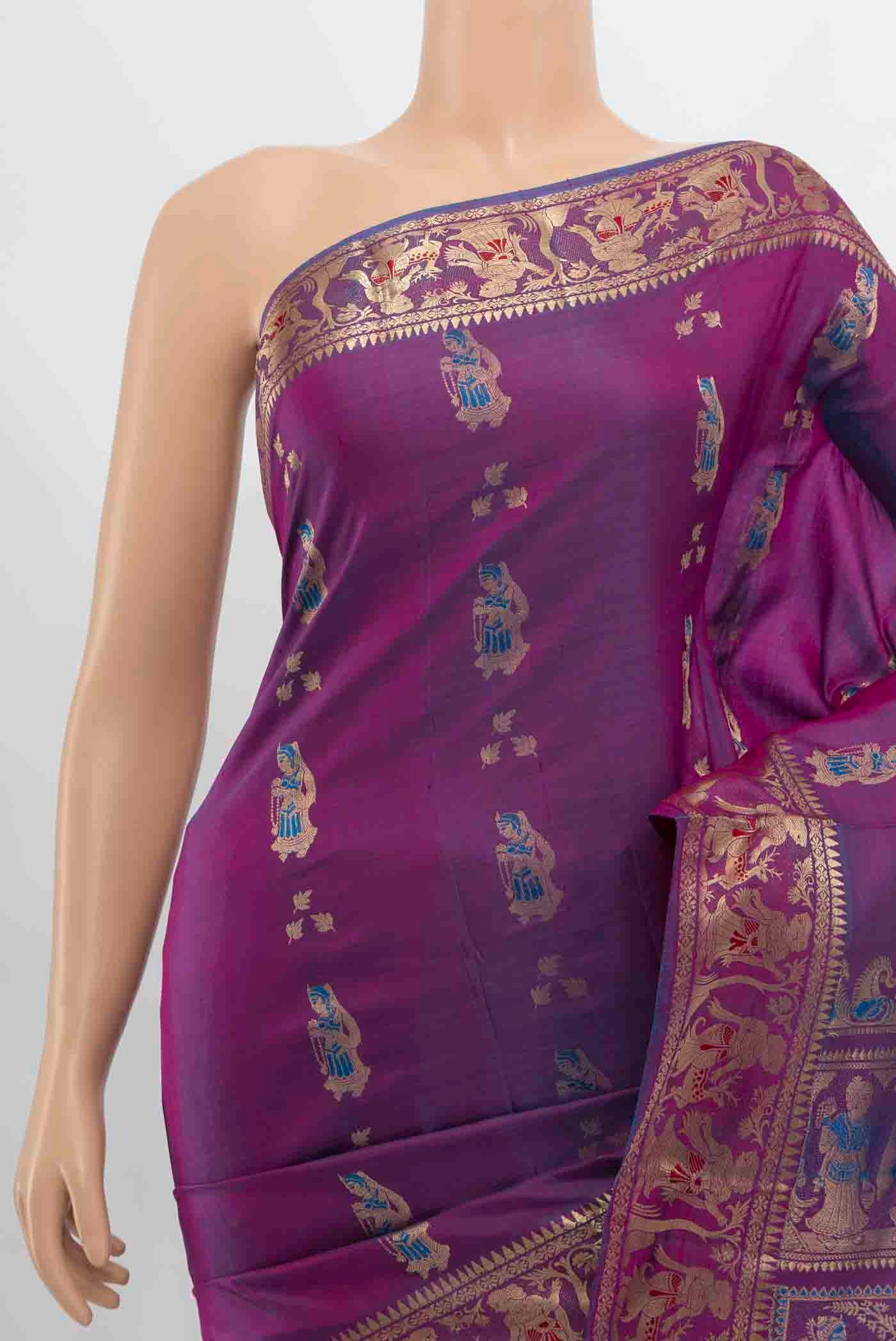 Purple Baluchari Silk Saree - Image 2