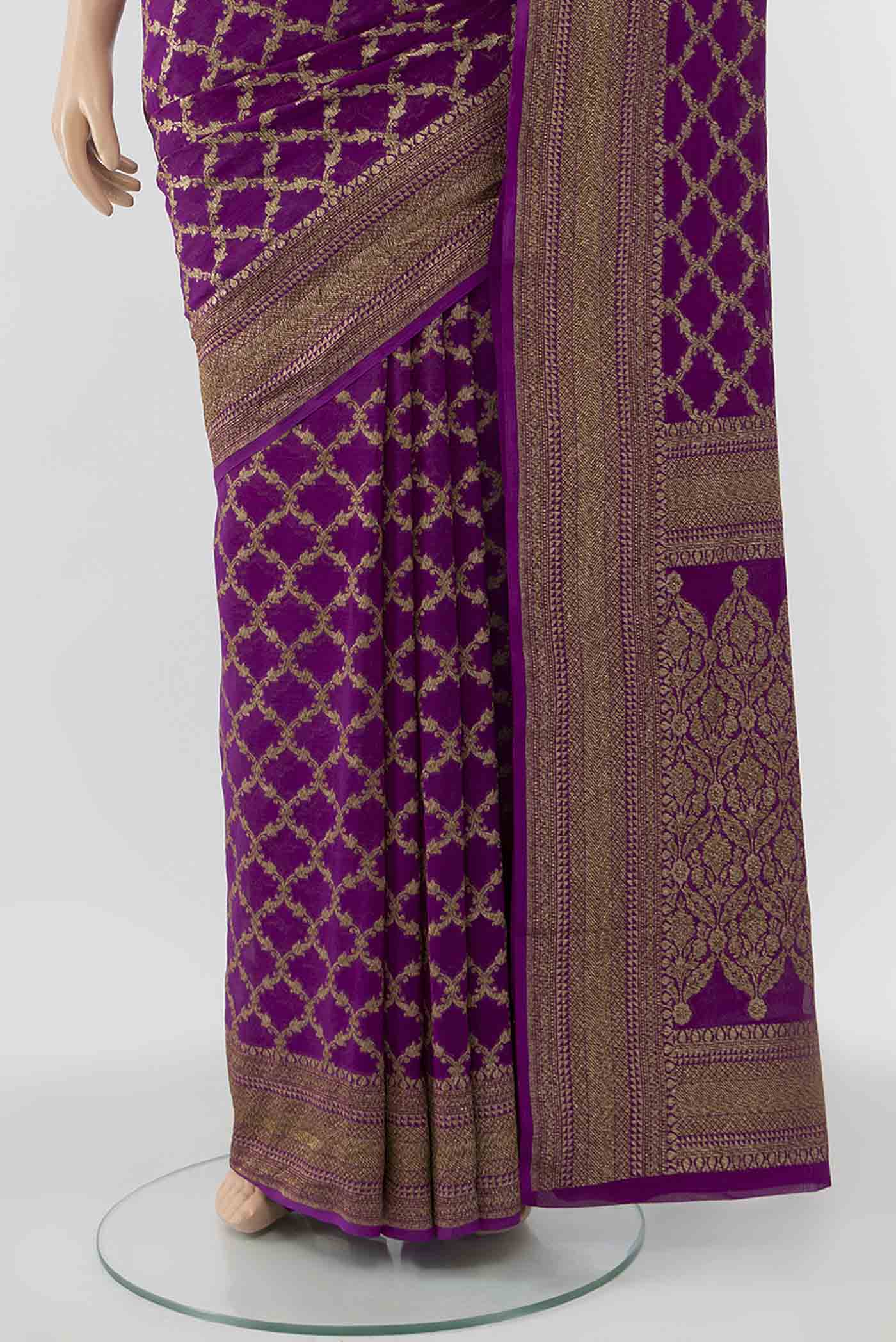 Purple Banarasi Georgette Saree - Image 3