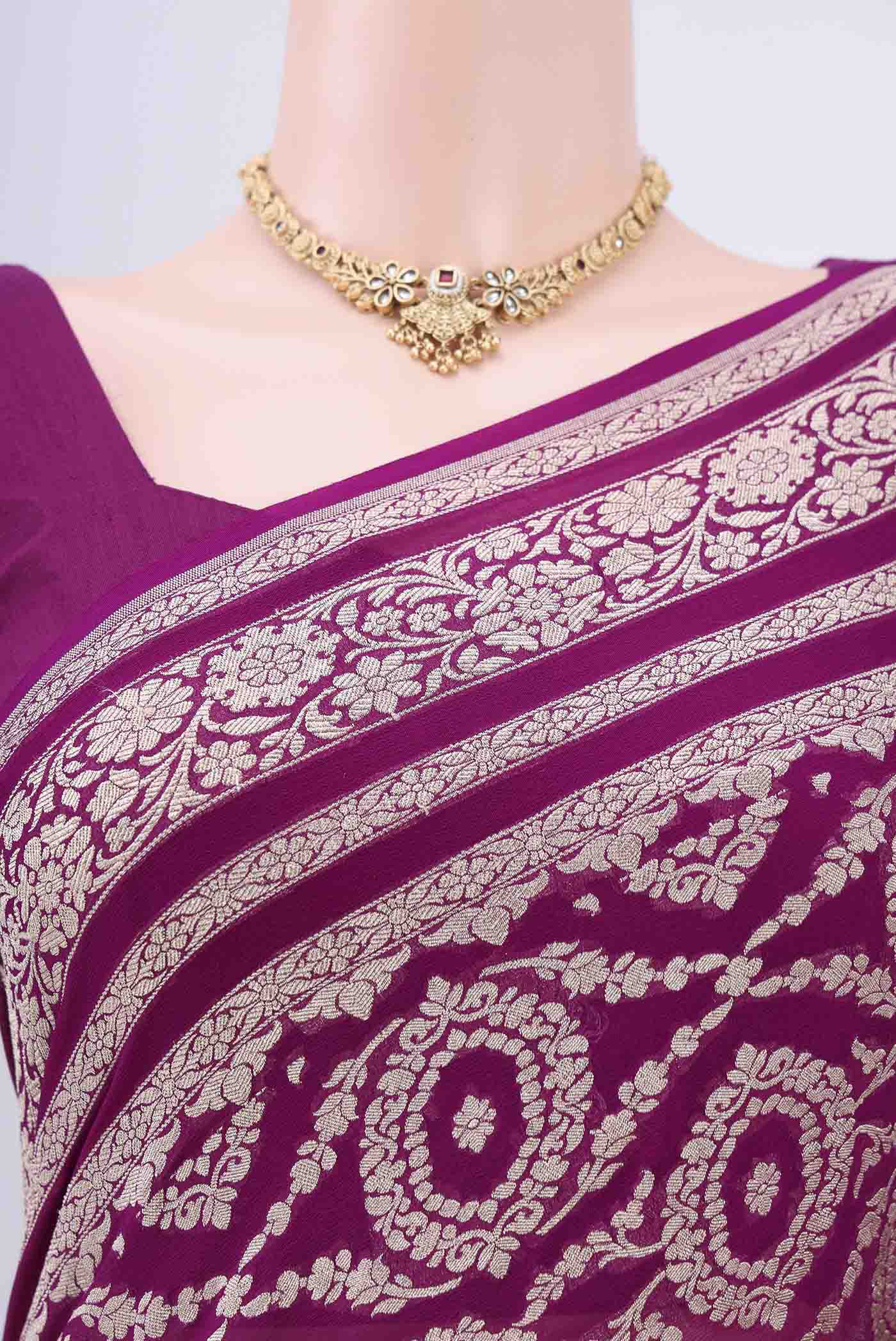Purple Banarasi Georgette Saree - Image 2