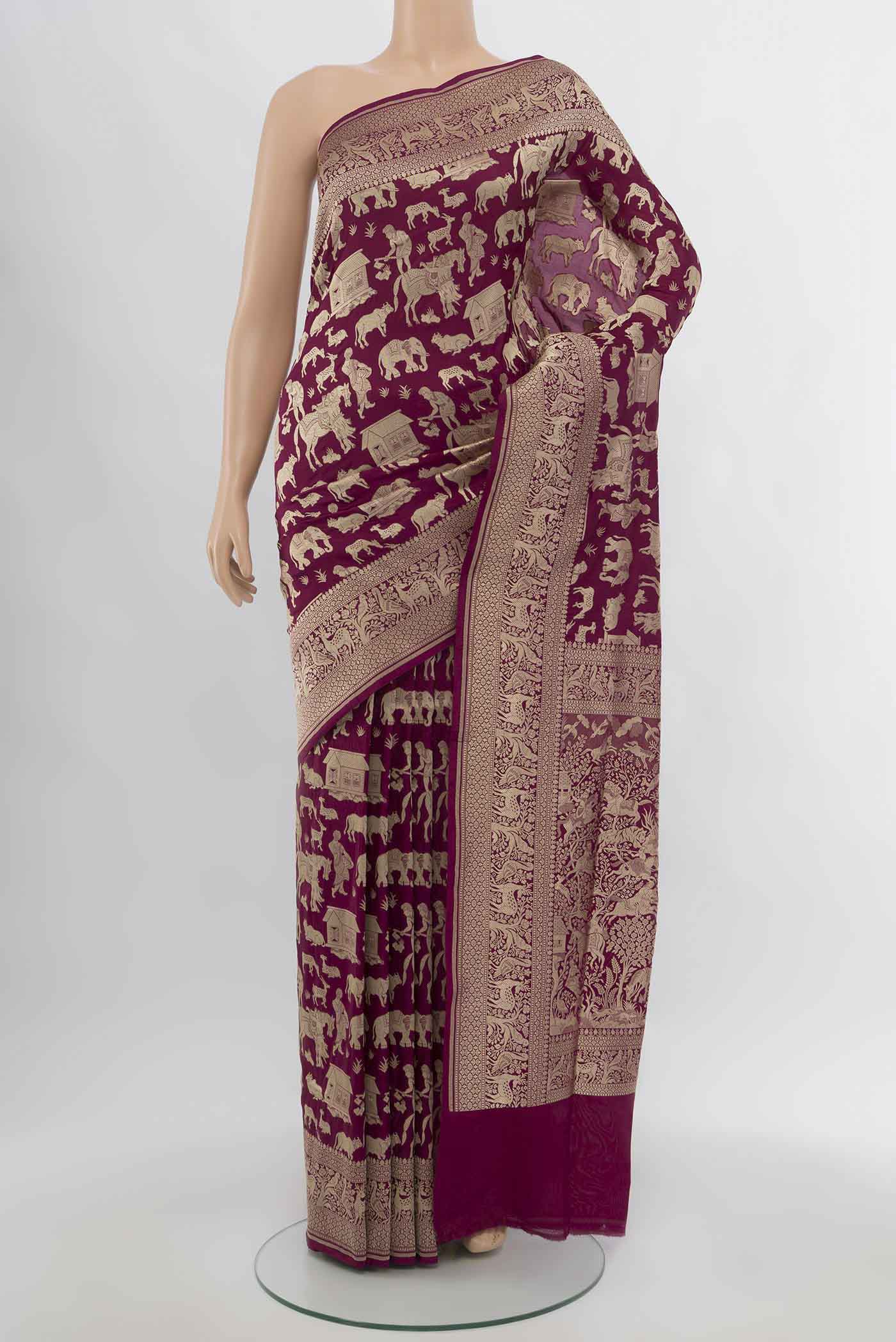 Burgundy Banarasi Silk Saree